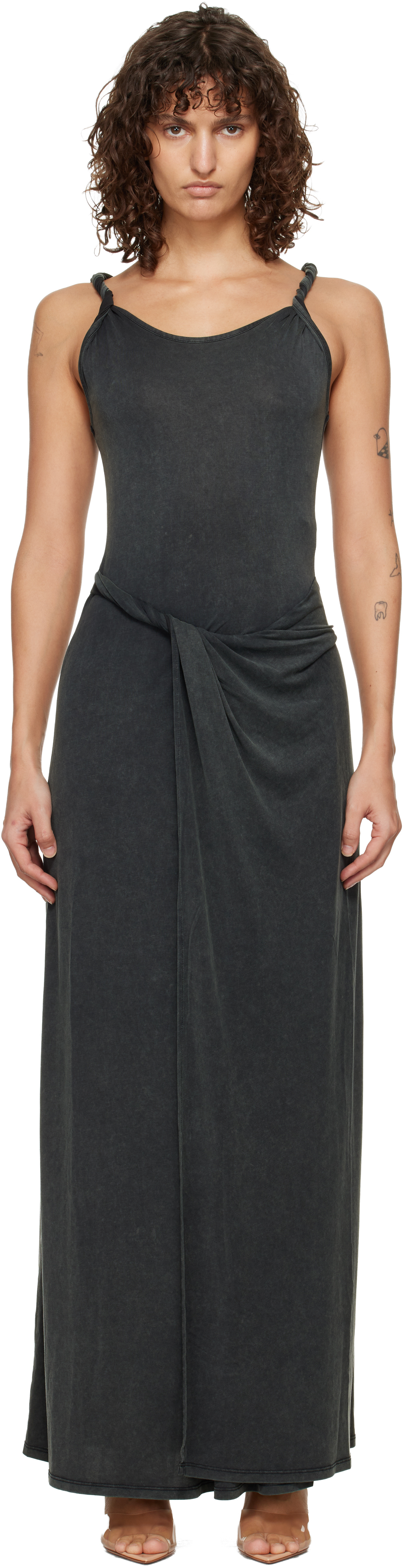 Diesel Gray Jersey Twisted Details Maxi Dress