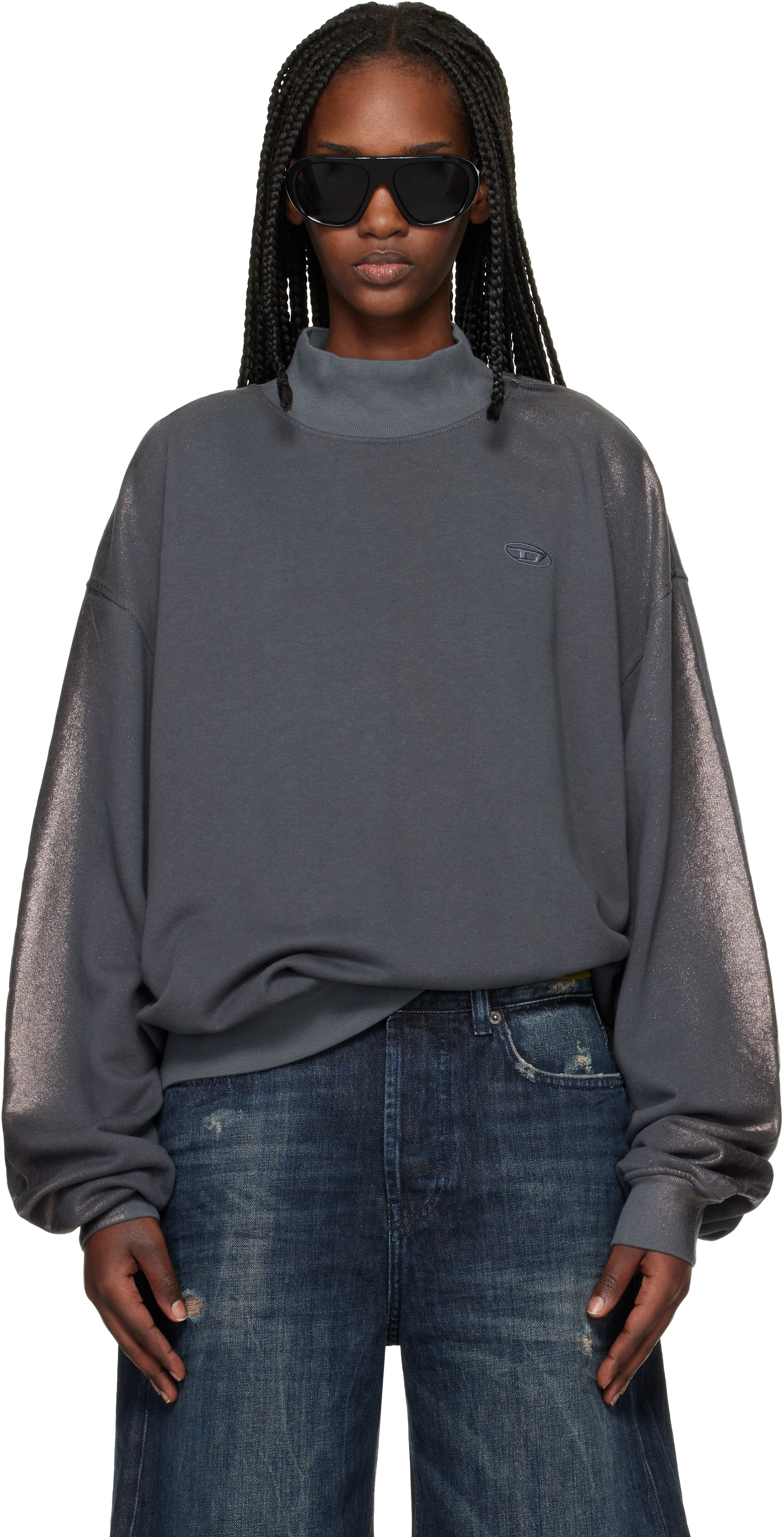 トップス DIESEL GrayRibbedKnitShortSleeveSweater Women's T-shirts: Tank-, Bandeau-, Logo-Tops | Diesel® Official