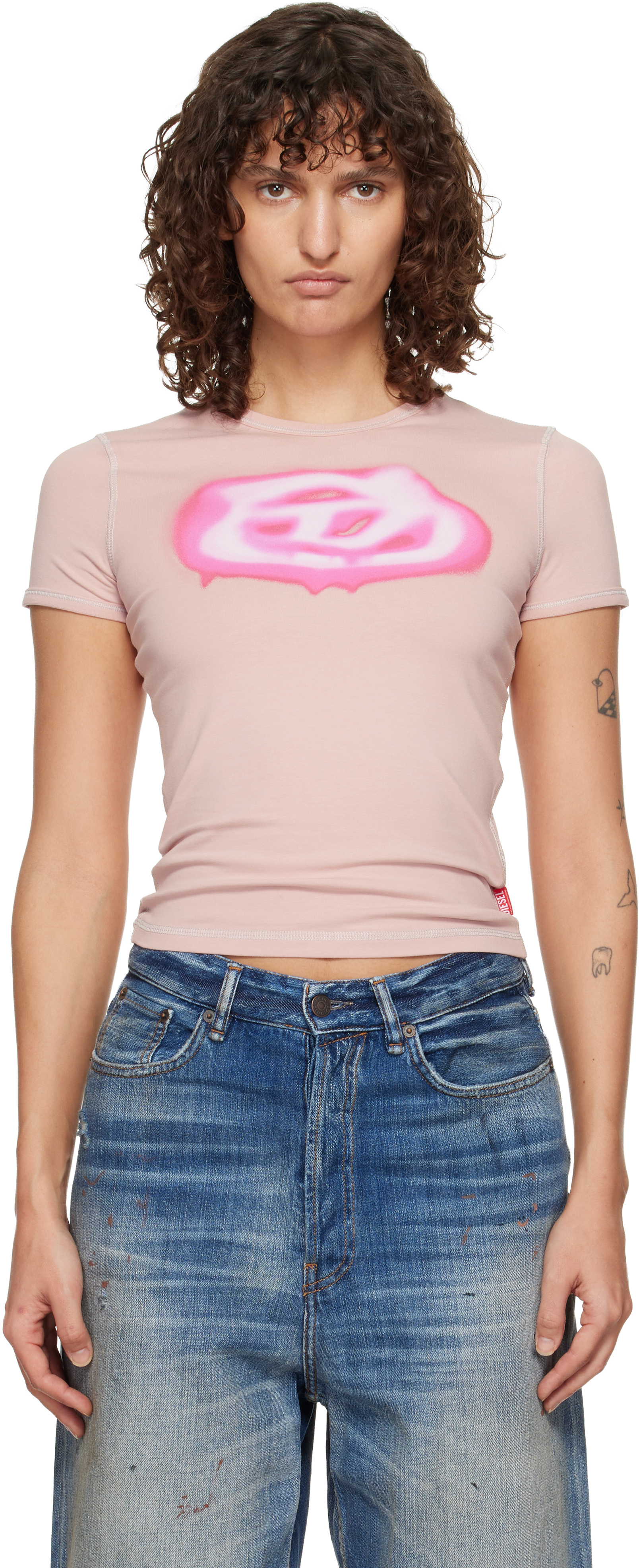 Pink Slim Graffiti-Effect Logo T-shirt by Diesel on Sale