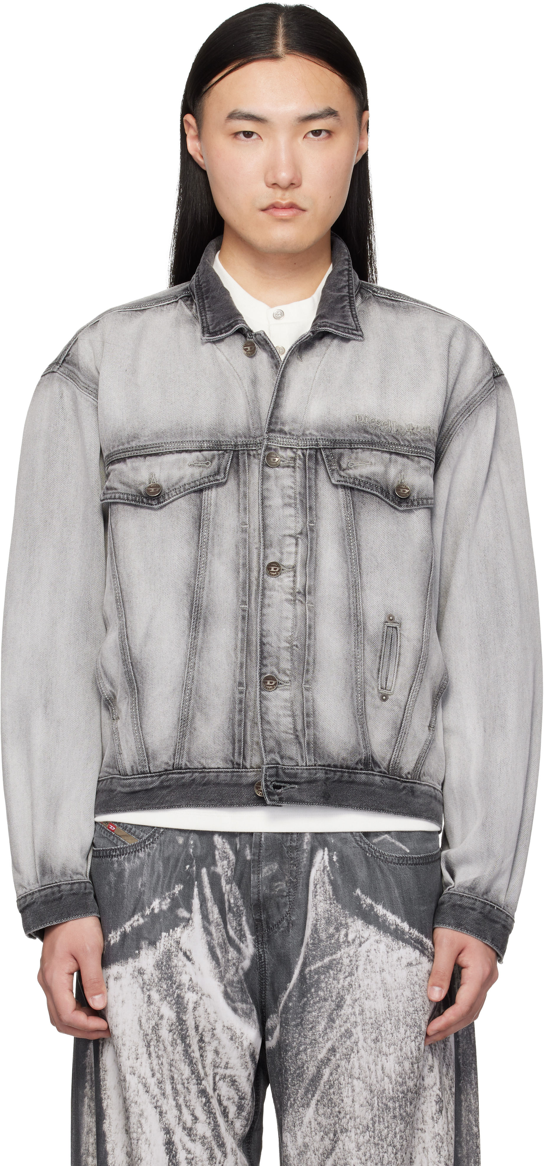 Dieselのグレー Skeleton ミディアムライト デニム トラッカー