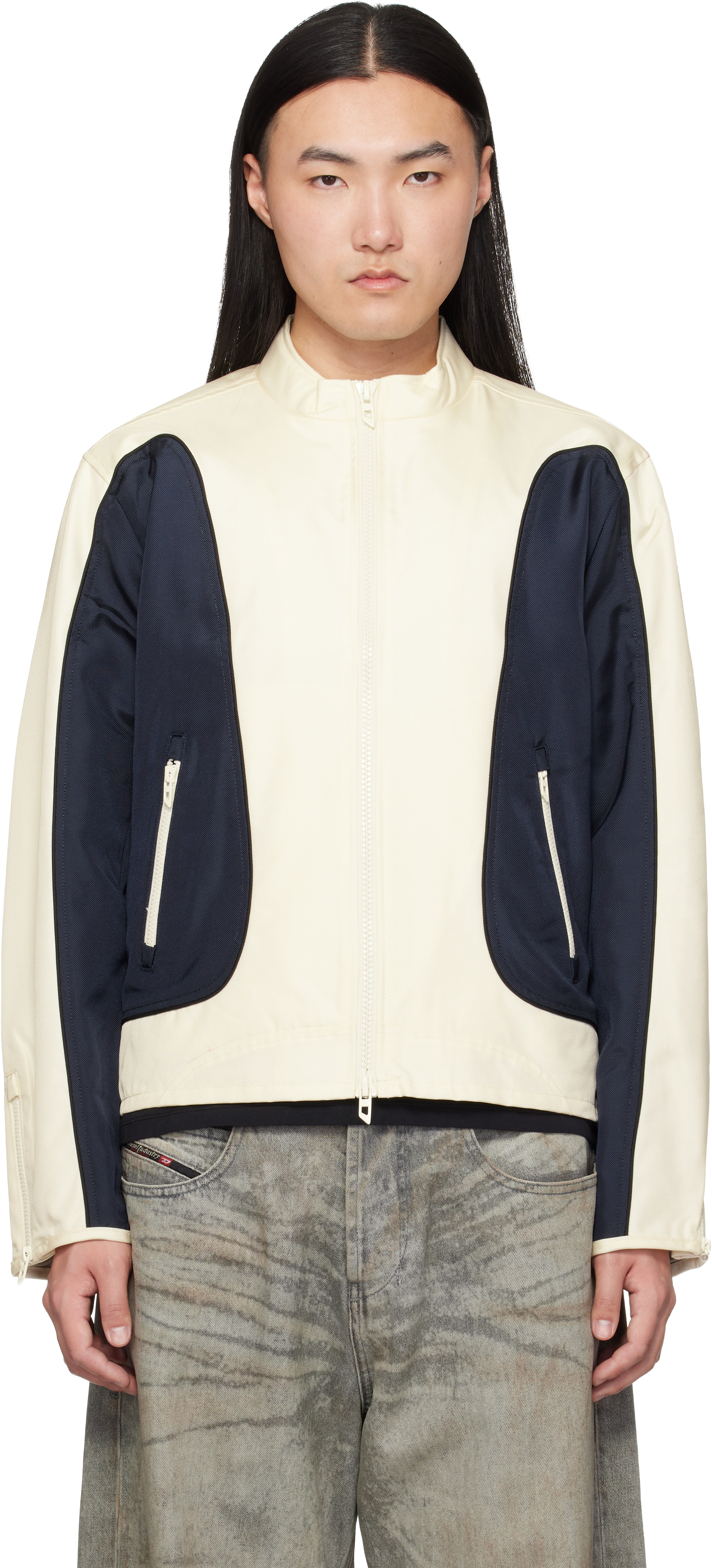 Diesel: Off-White & Navy J-Blink-Wrd Jacket | SSENSE