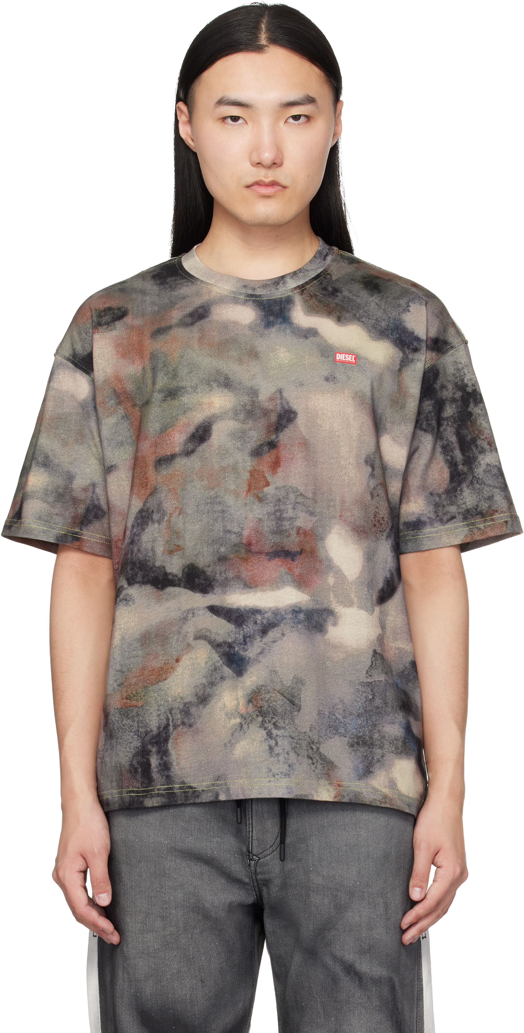 DIESEL カモフラージュ柄 リブTシャツ Dieselのマルチカラー ヘビー コットン 迷彩 プリントTシャツがセール中