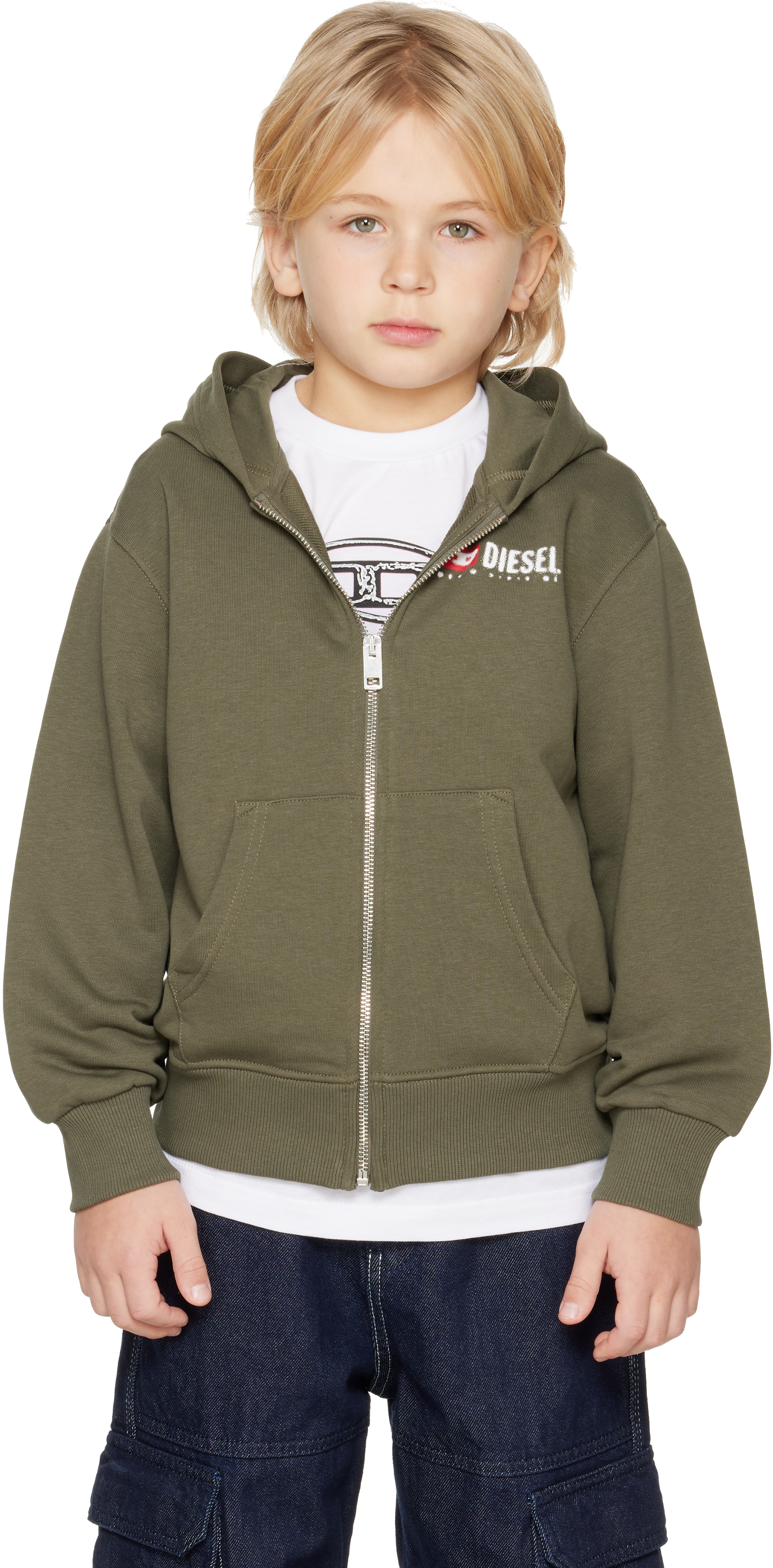 【Hiro】DIESEL　L-CARRSY　レザーパーカー　グリーン Men's Laser-faded logo hoodie | Green | Diesel