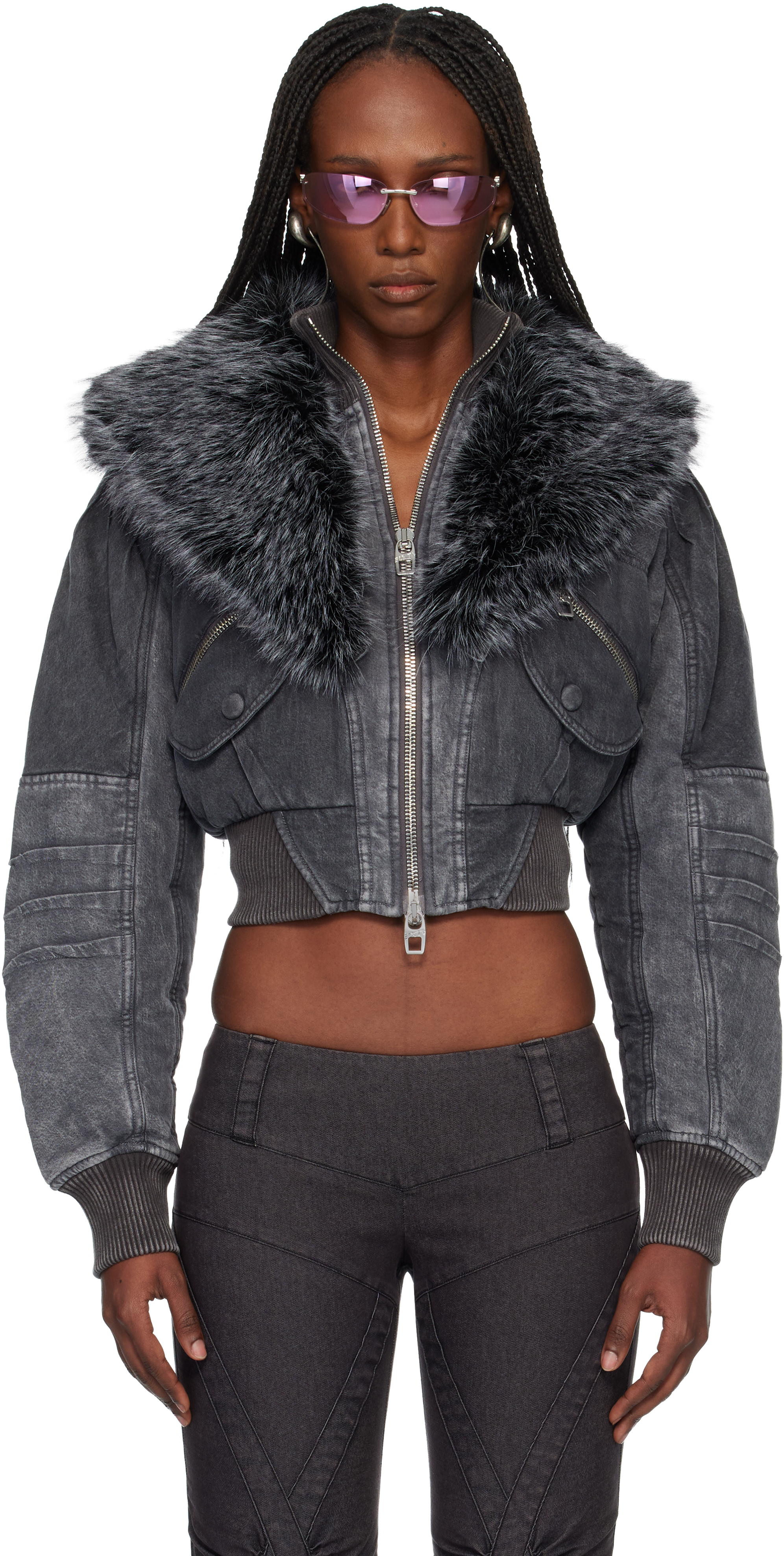 Miss Sixty Black Knwls Edition Padded Denim Bomber Jacket