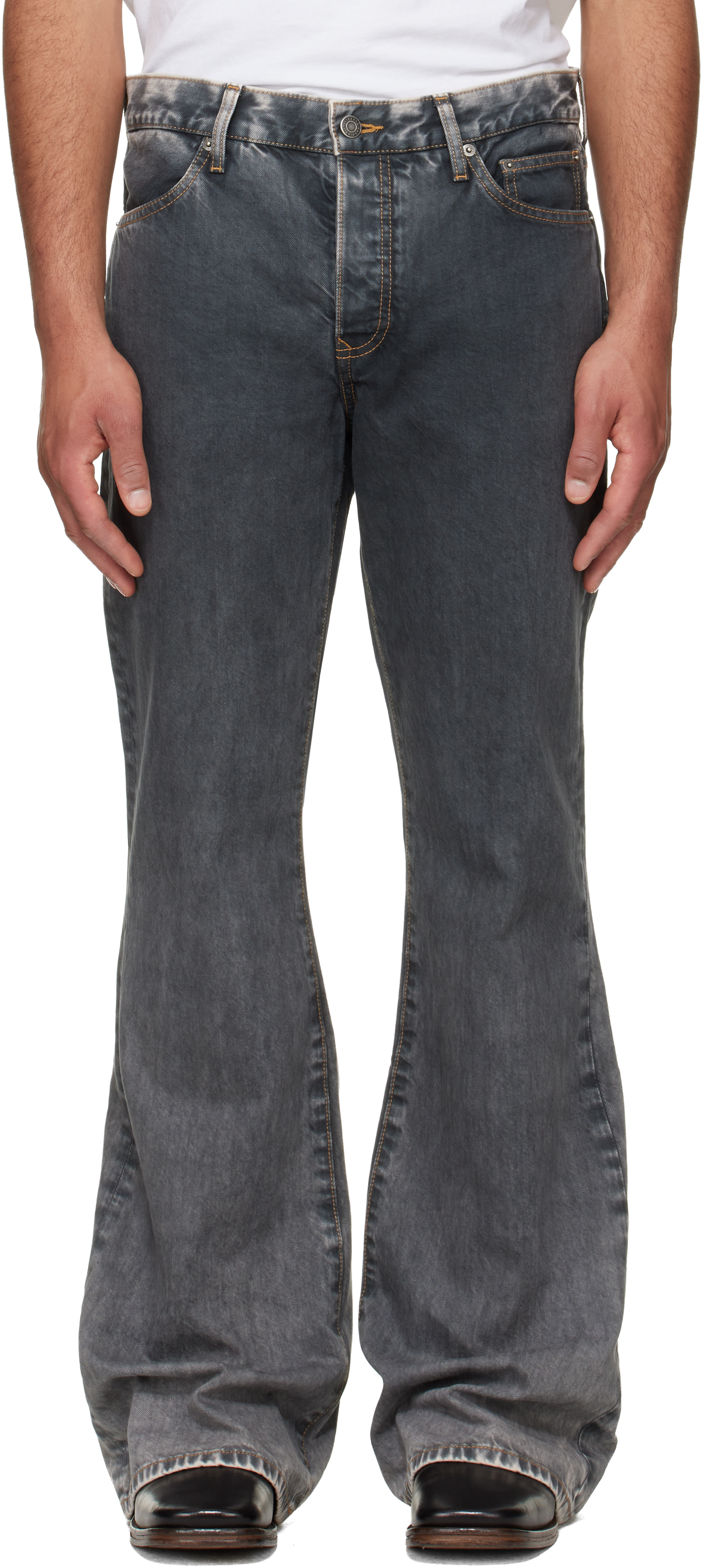 COÛT DE LA LIBERTÉ: ブラック Jimmy Ecru Twill フレアジーンズ 