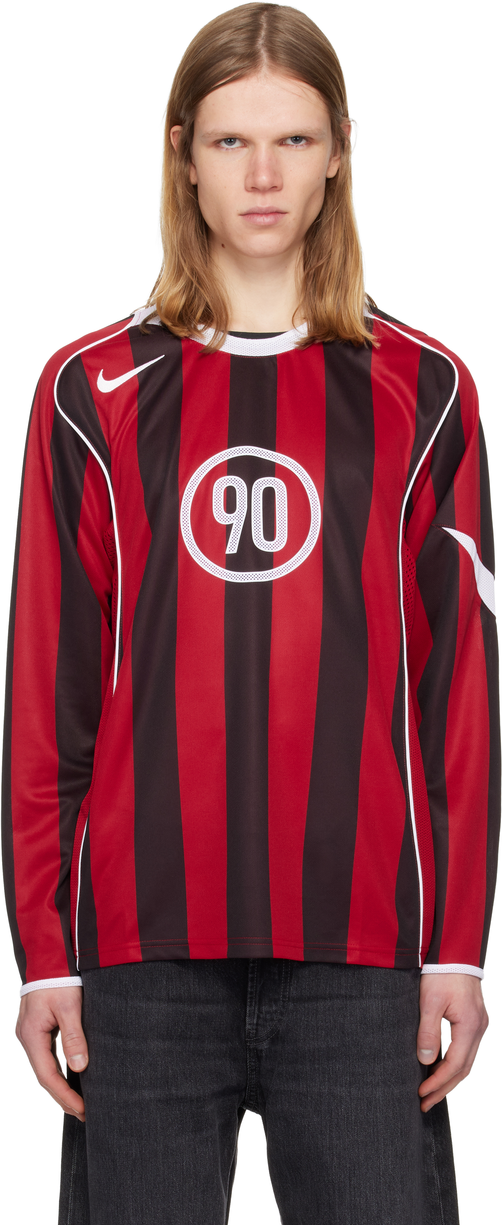 Nike: レッド＆ブラック Total 90 Dri-FIT Football 長袖 ジャージー