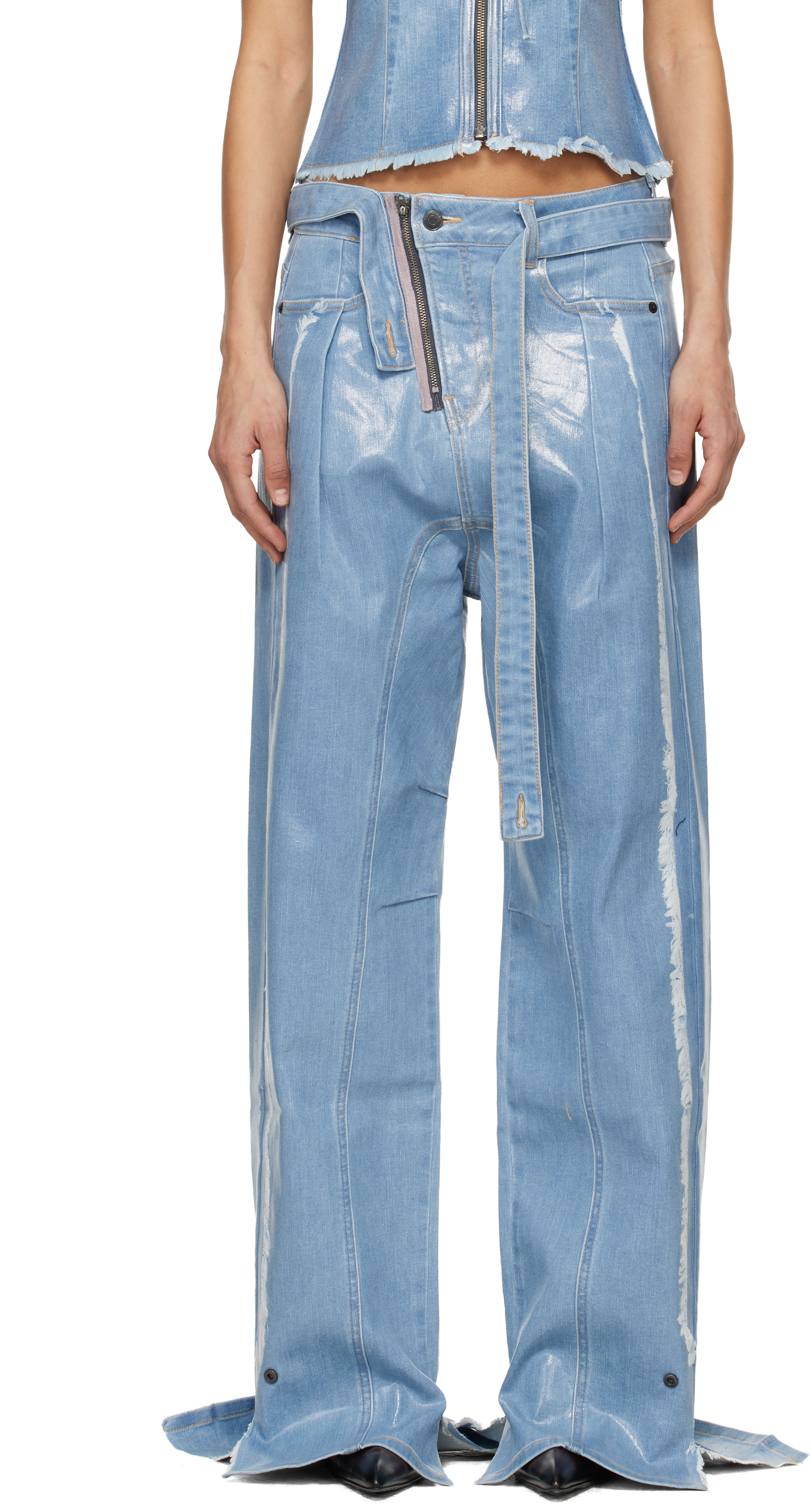 Blue Glazed Baggy Jeans by Ottolinger on Sale