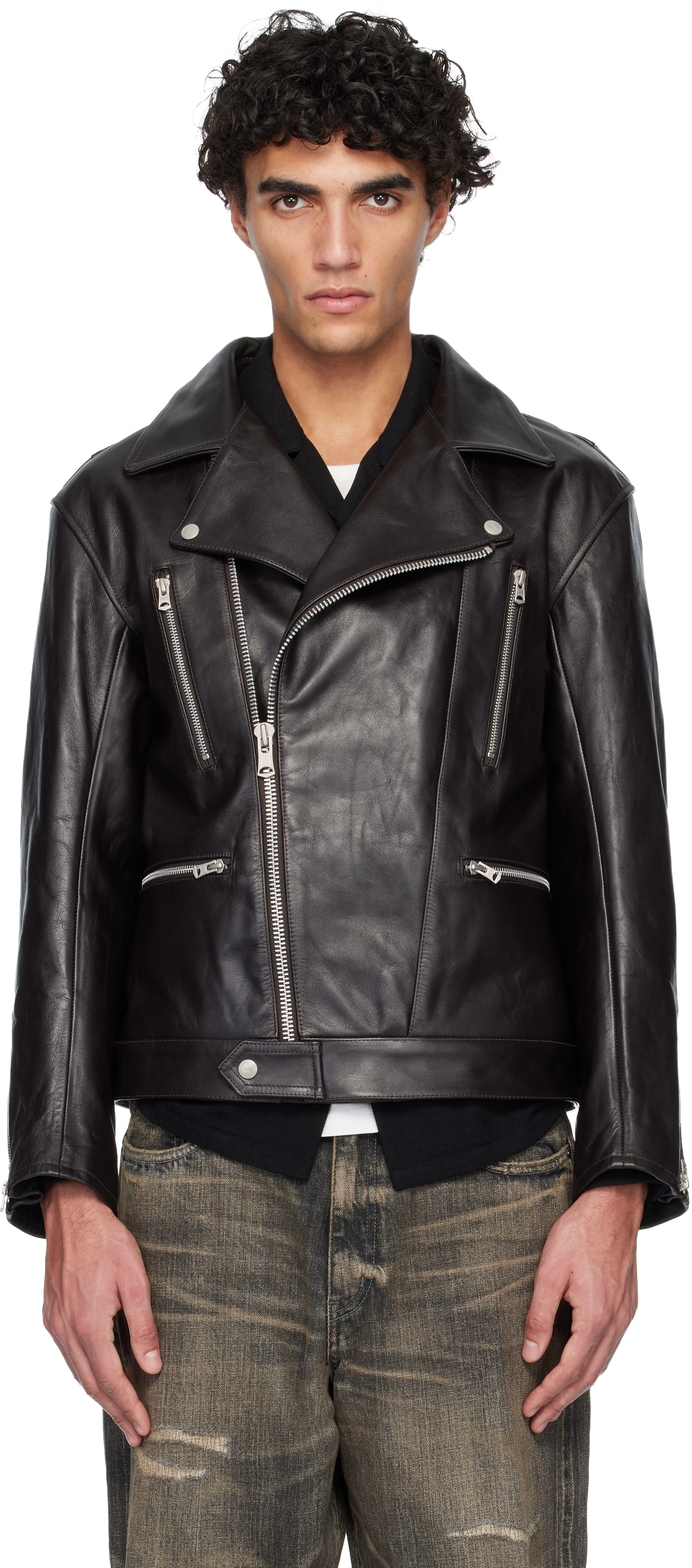 Neighborhood: ブラウン レザー ライダースジャケット | SSENSE 日本