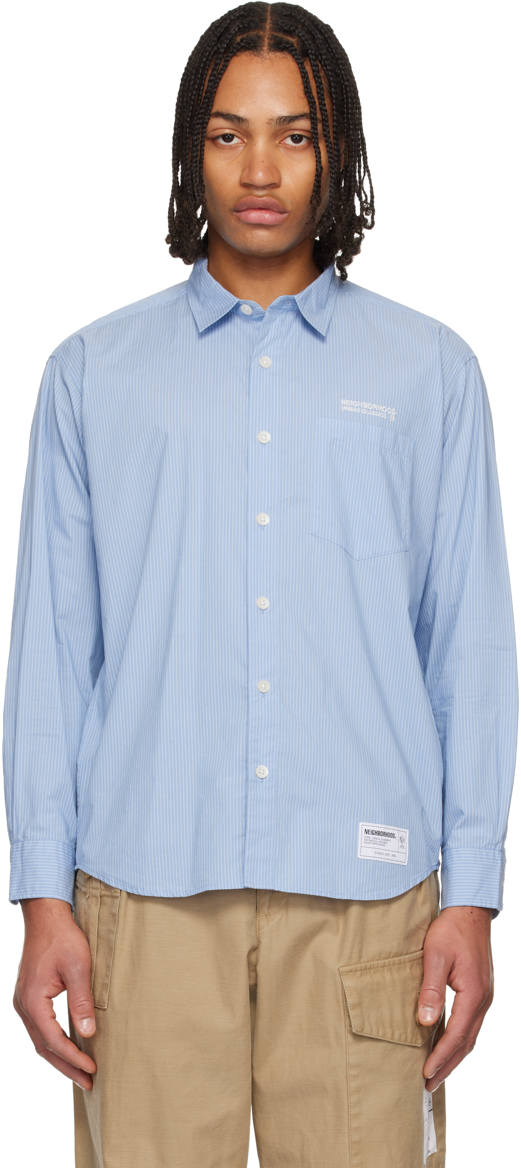 Neighborhood: ブルー ストライプ シャツ | SSENSE 日本