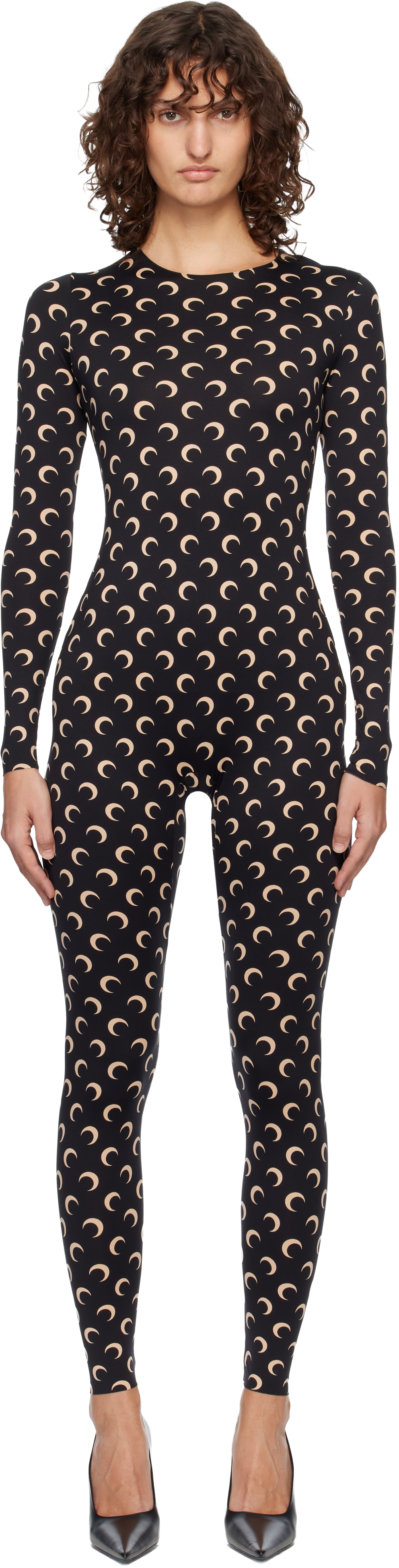 Marine Serre Black Recycled Jersey Moon Jumpsuit