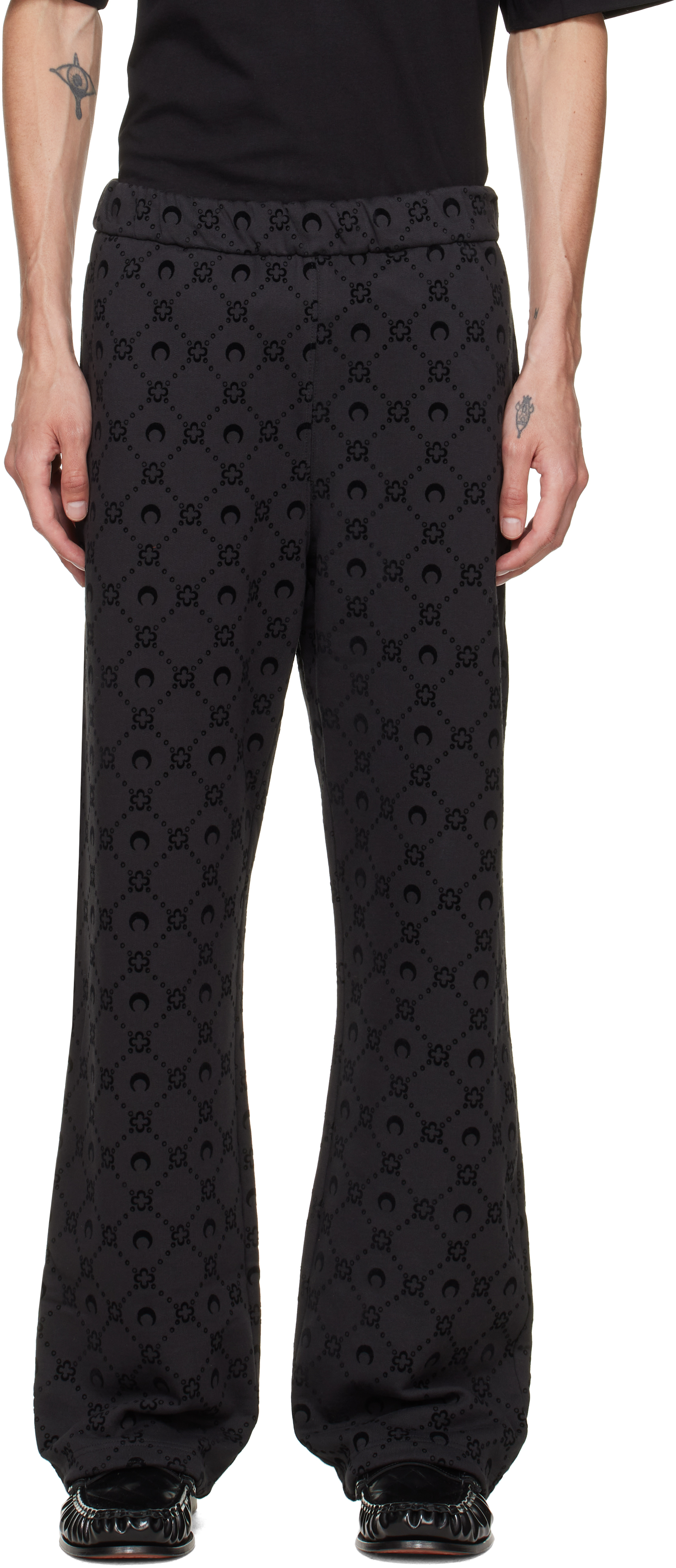 Marine Serre: Black Moonogram Flocked Fleece Sweatpants | SSENSE