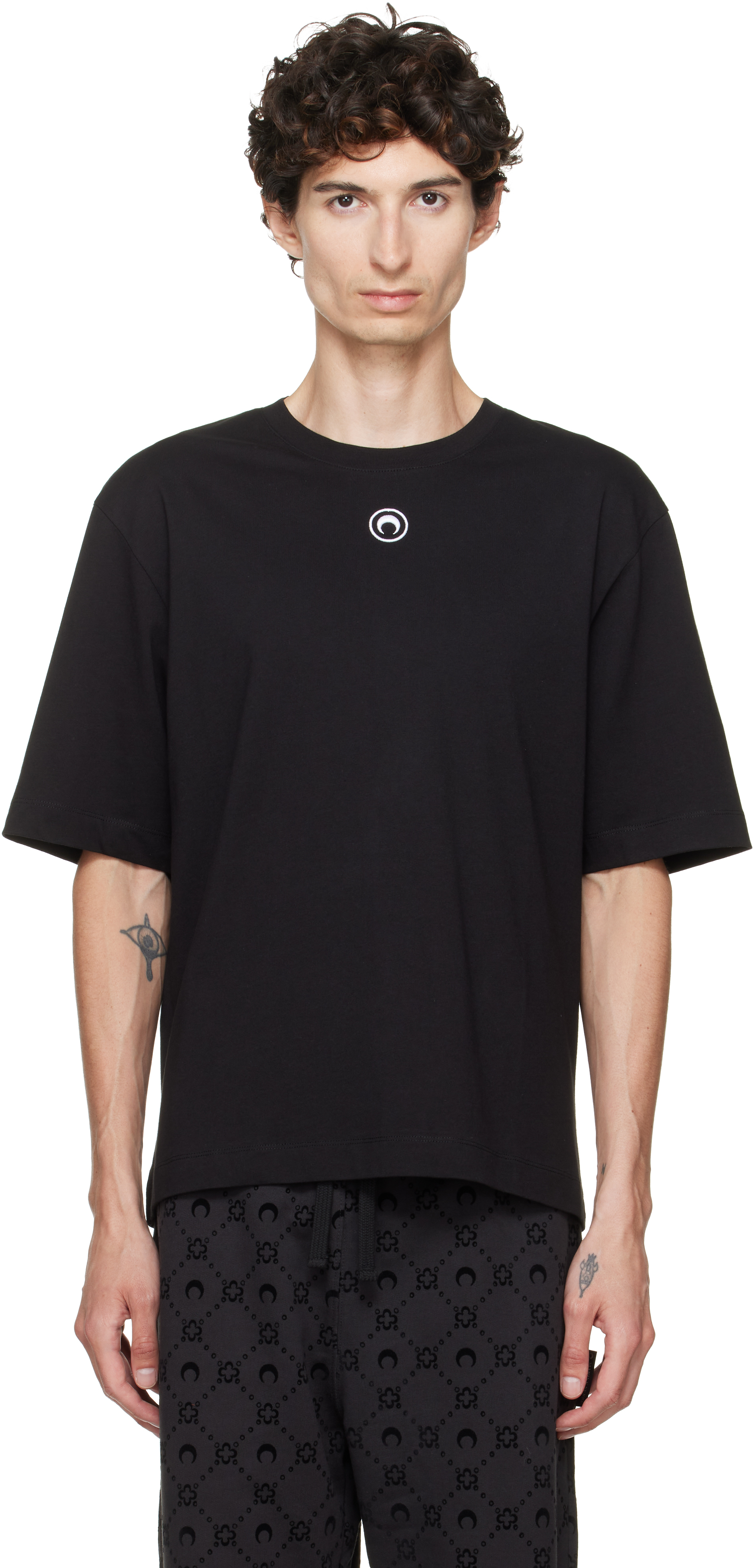 Marine Serre: Black Moon Logo Jersey Loose Fit T-shirt | SSENSE