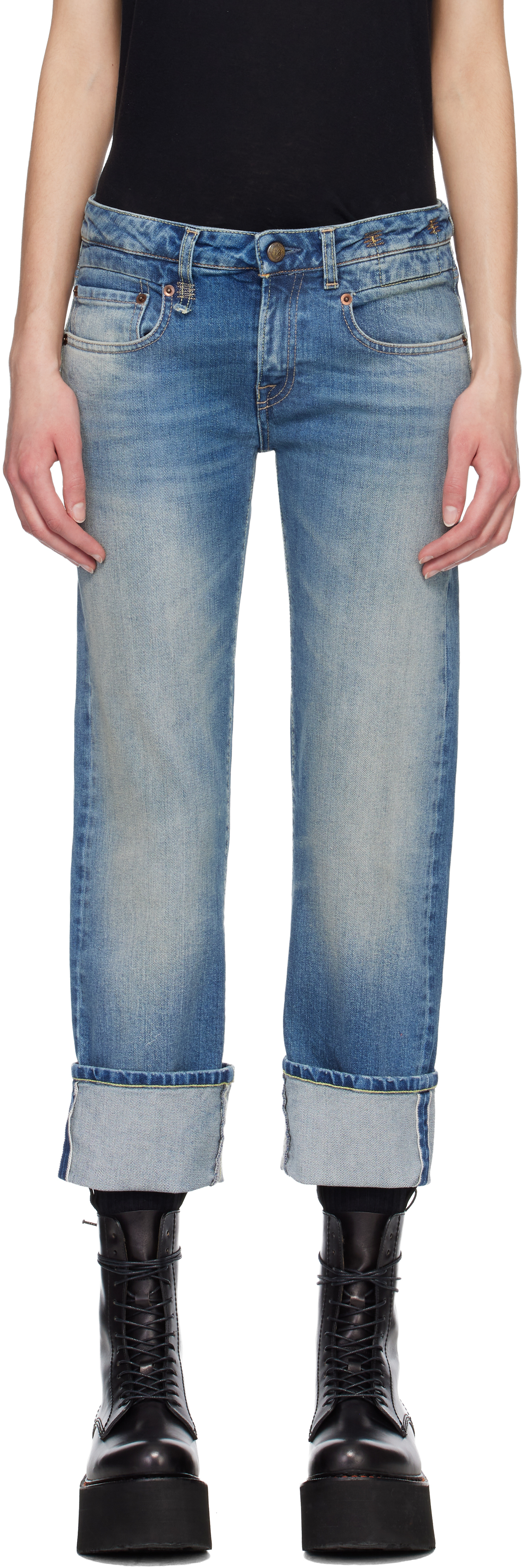 R13: Blue Cuffed Boy Straight Jeans | SSENSE