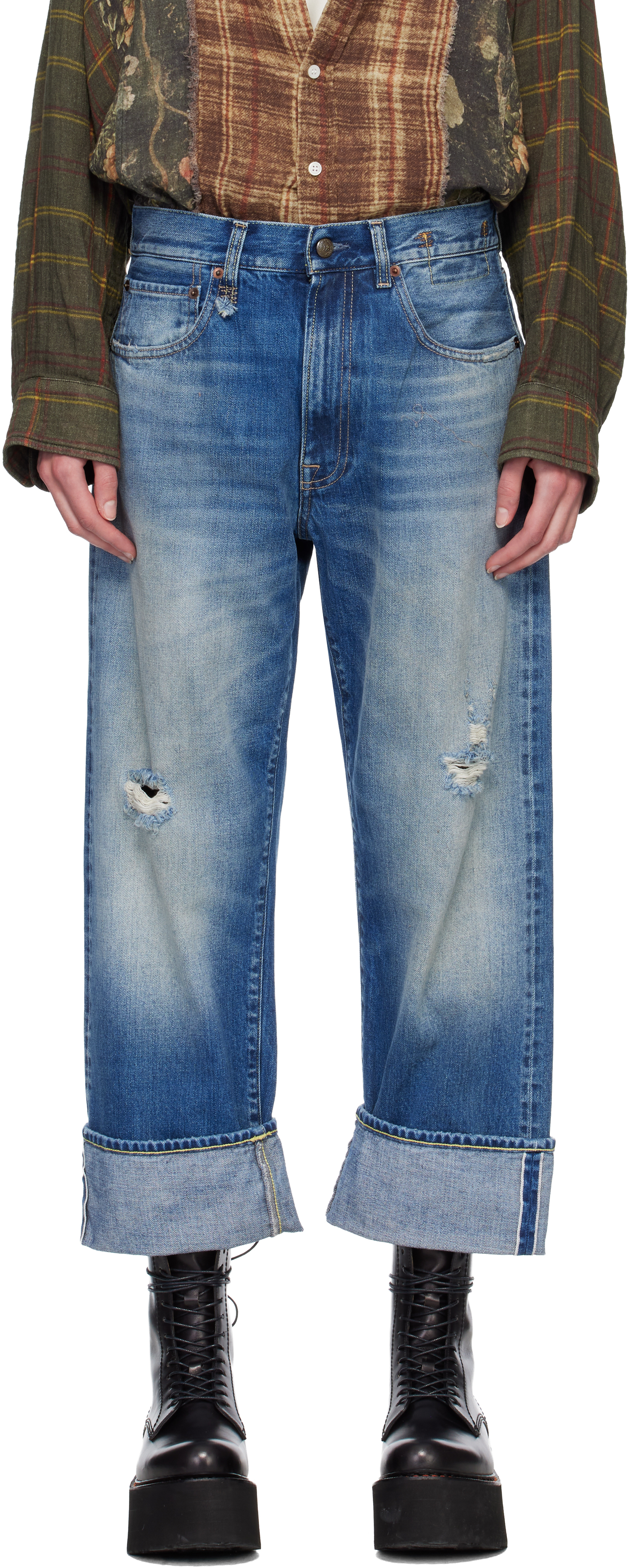 R13 Blue Cuffed X-Boyfriend Jeans