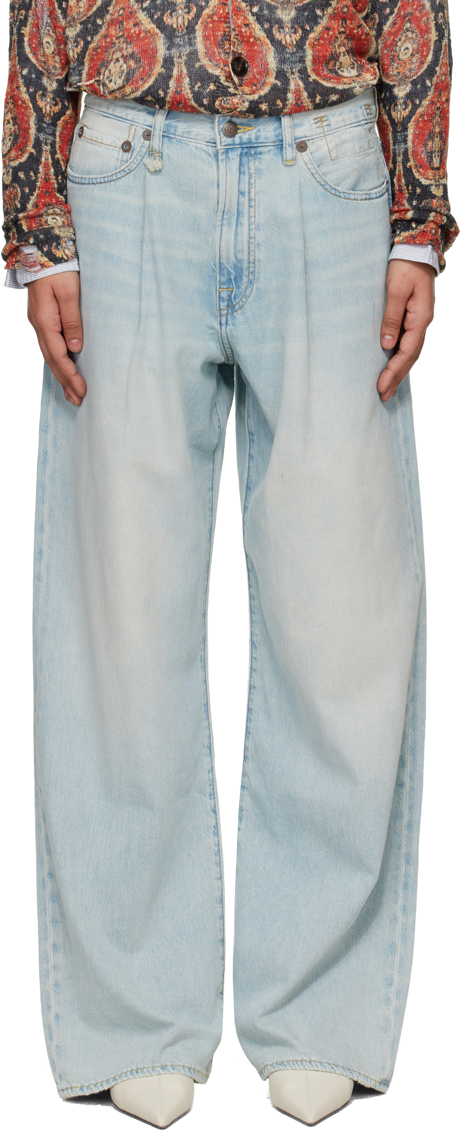 R13: Blue Wide Leg Damon Pleated Jeans | SSENSE