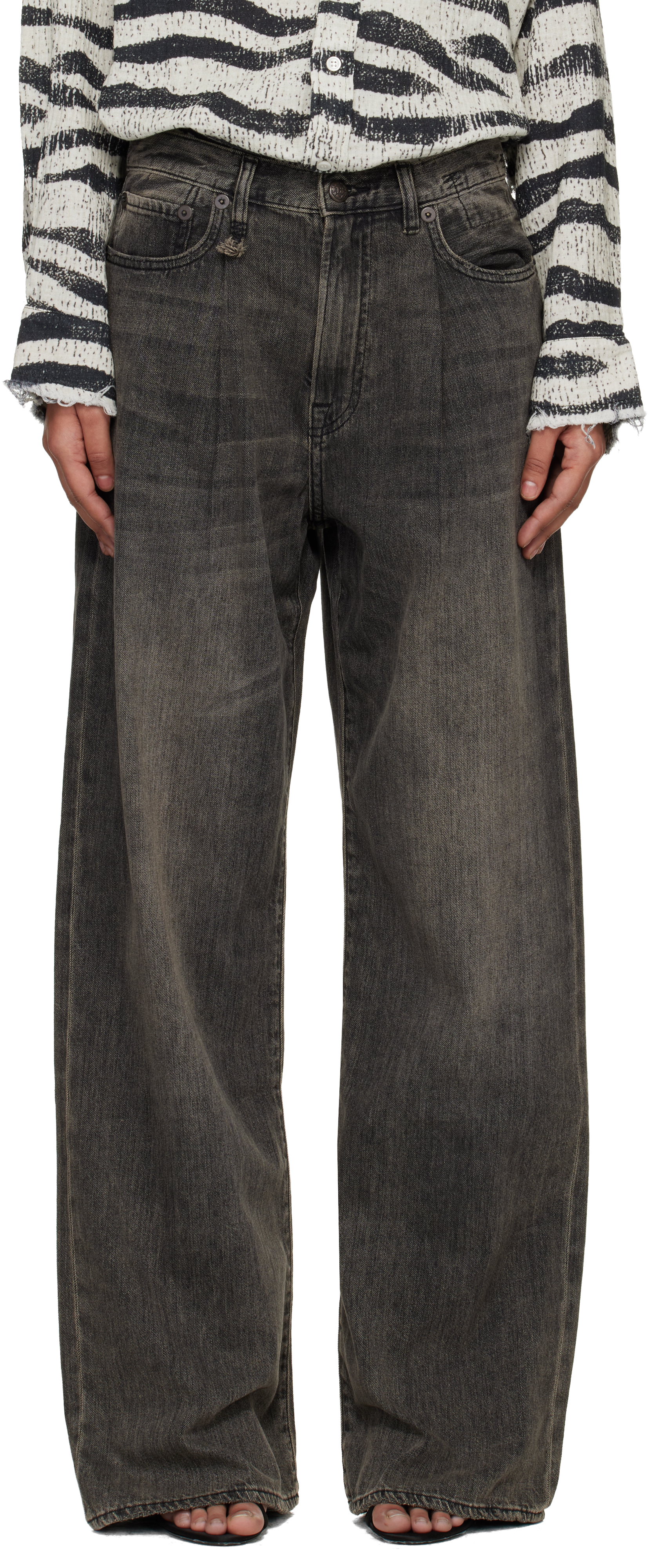 Jean Femme R13 Effet Vieilli - Taille 26 - Beige - Coupe Droite - Coton - Très Bon état Occasion