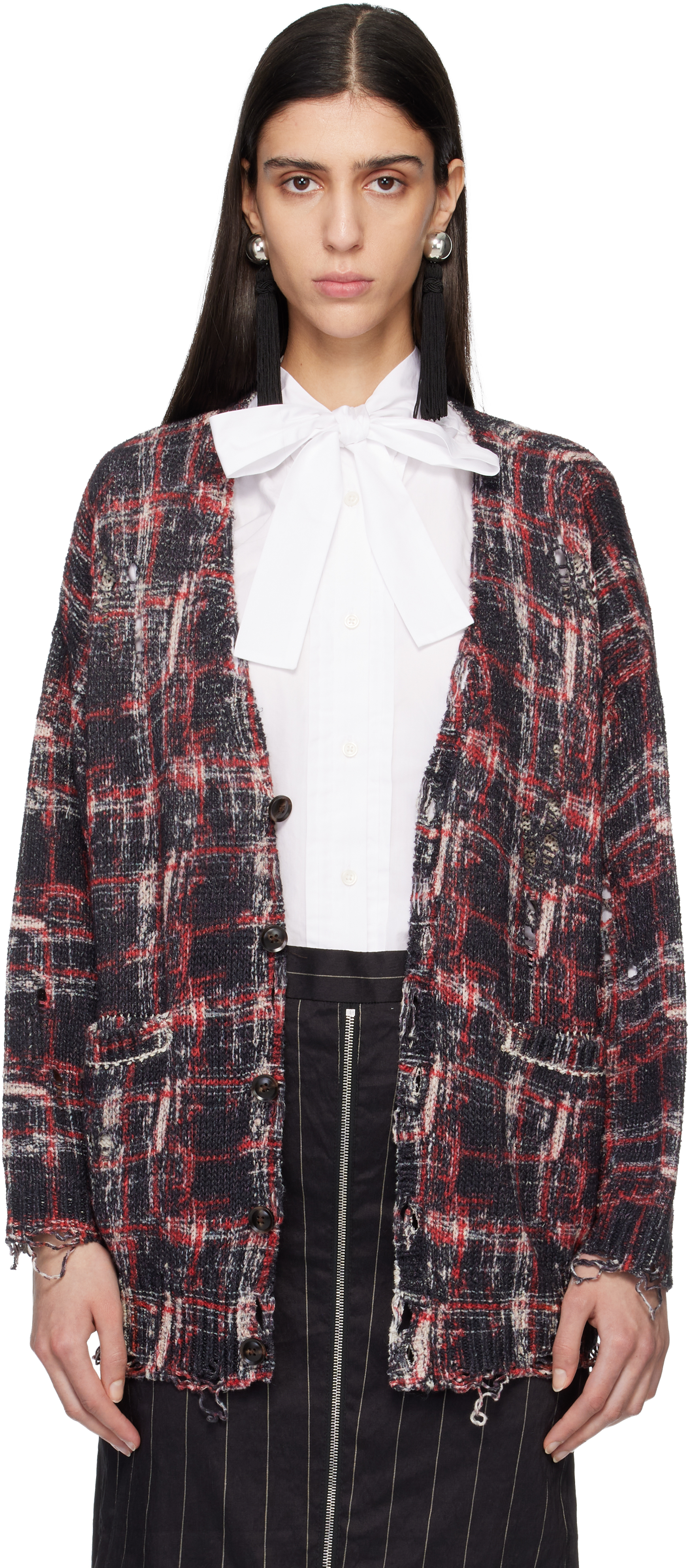 R13 Black & Red Printed Oversized Cardigan