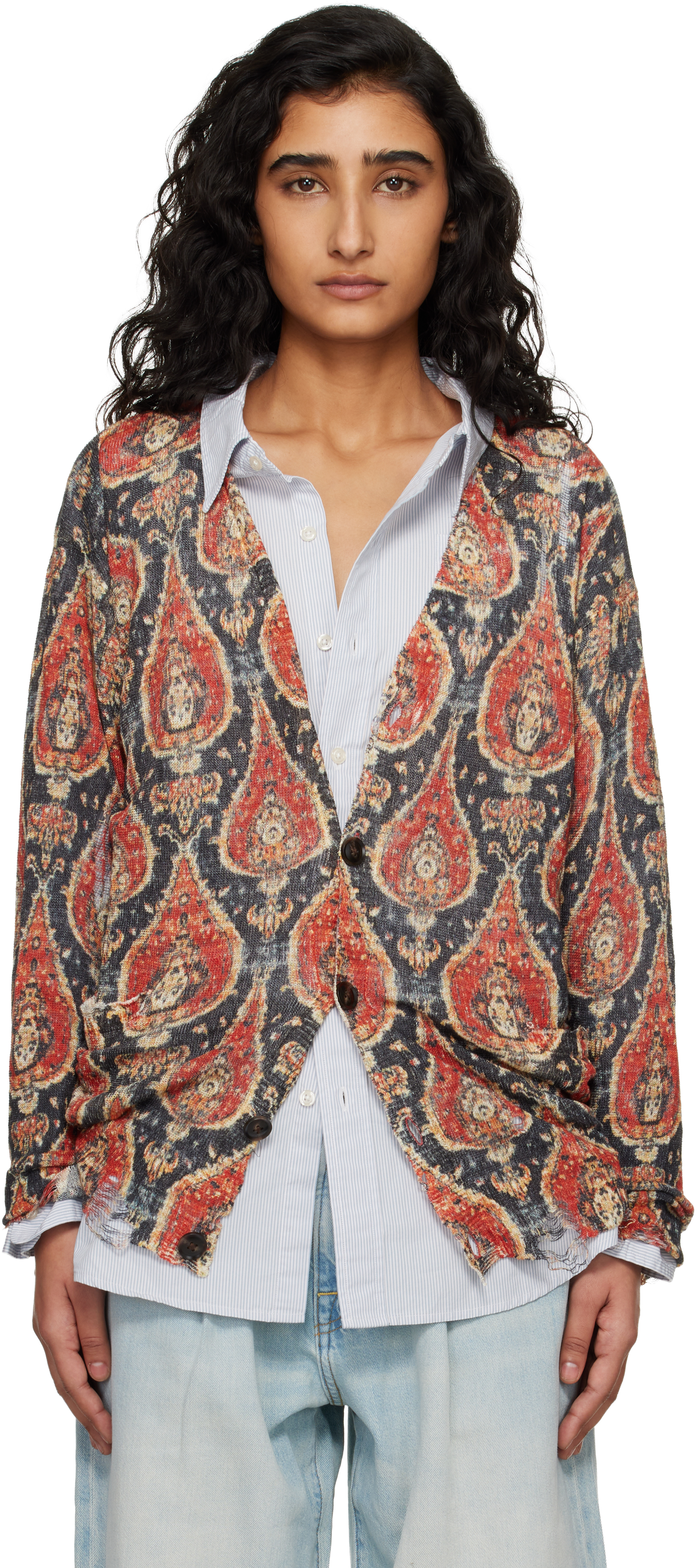 R13 Red Printed Boyfriend Cardigan