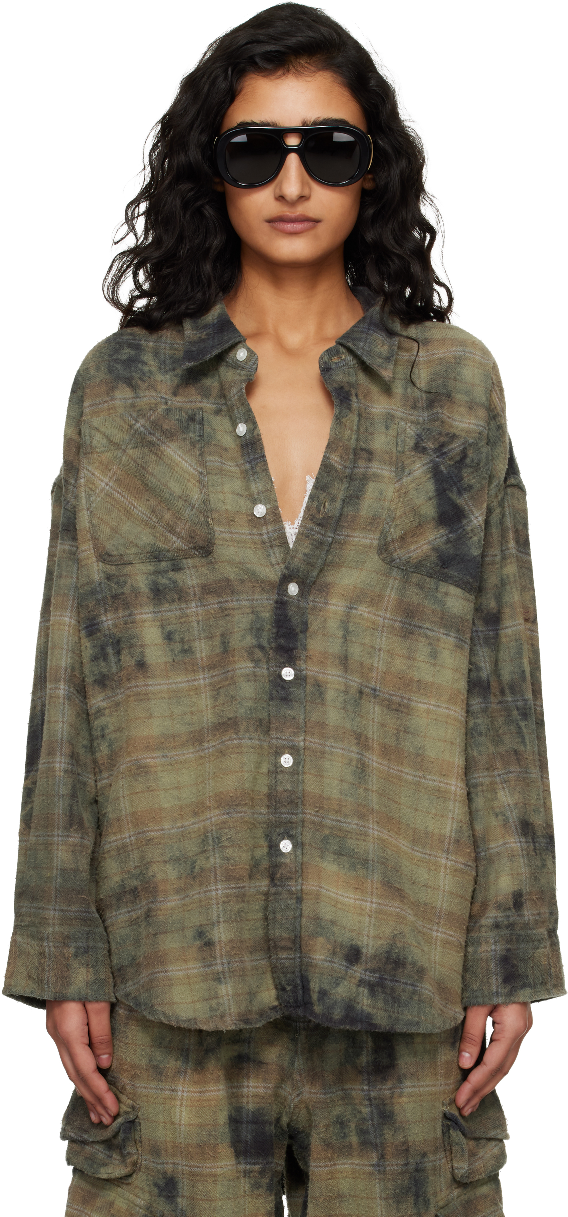 R13 Green & Navy Drop Neck Work Shirt