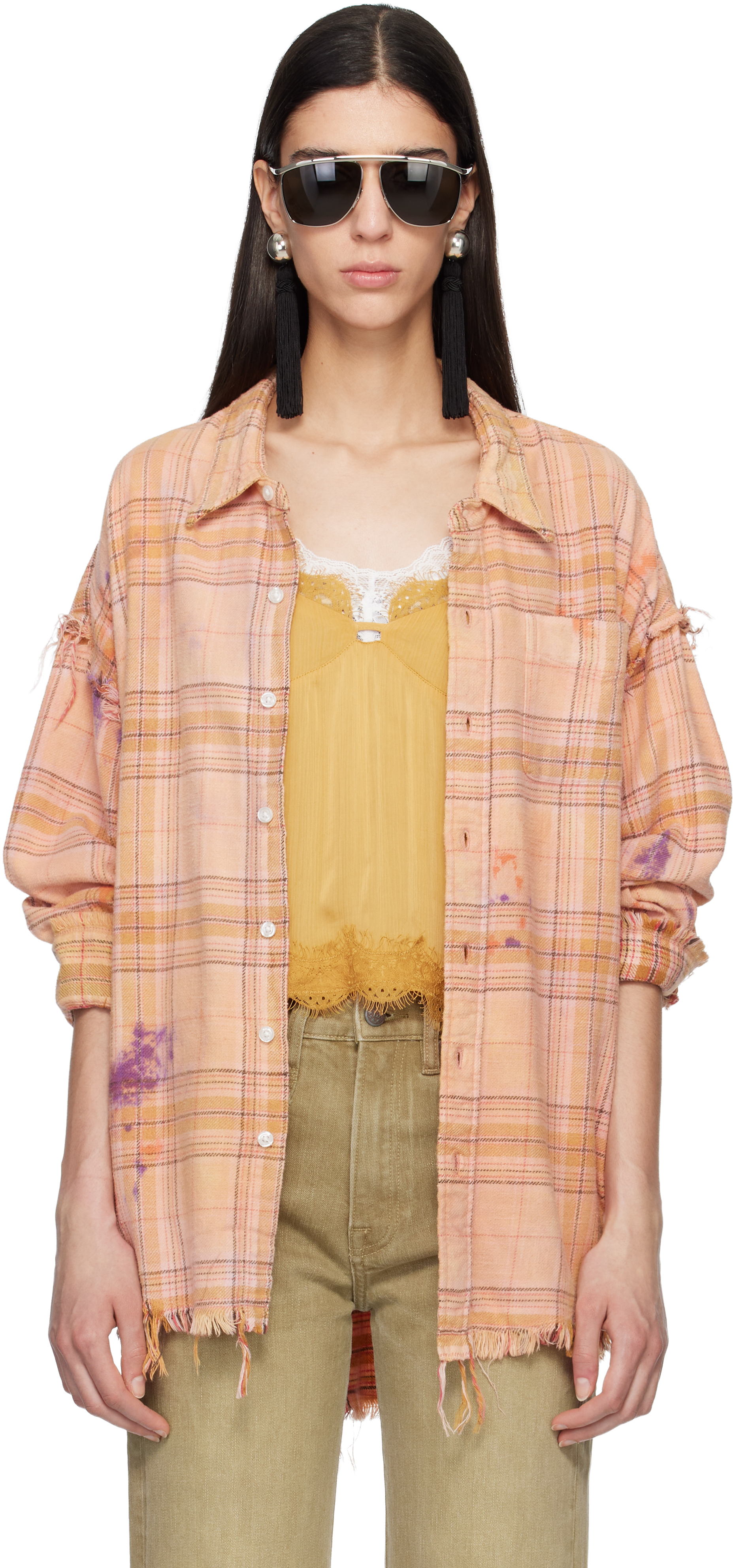 Orange Shredded Seam Drop Neck Shirt by R13 on Sale