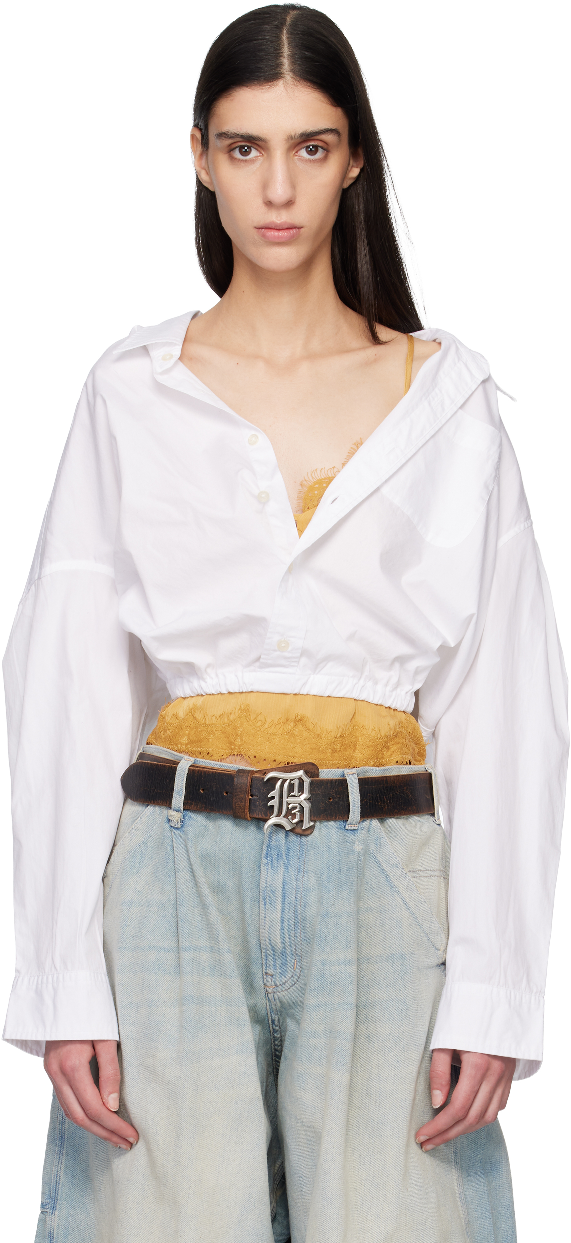 R13 White Crossover Bubble Shirt