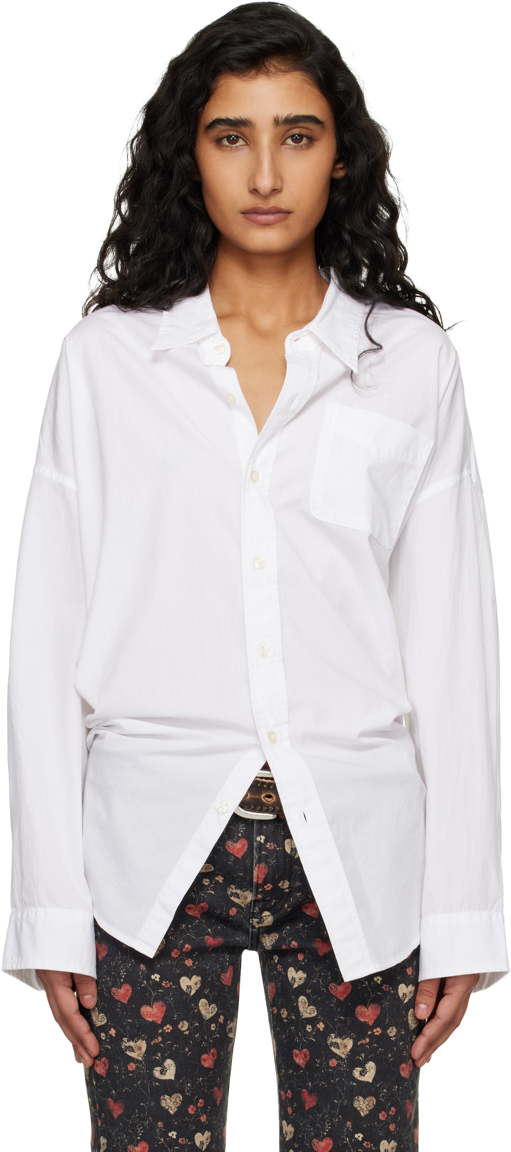 R13 White Drop Neck Oxford Shirt