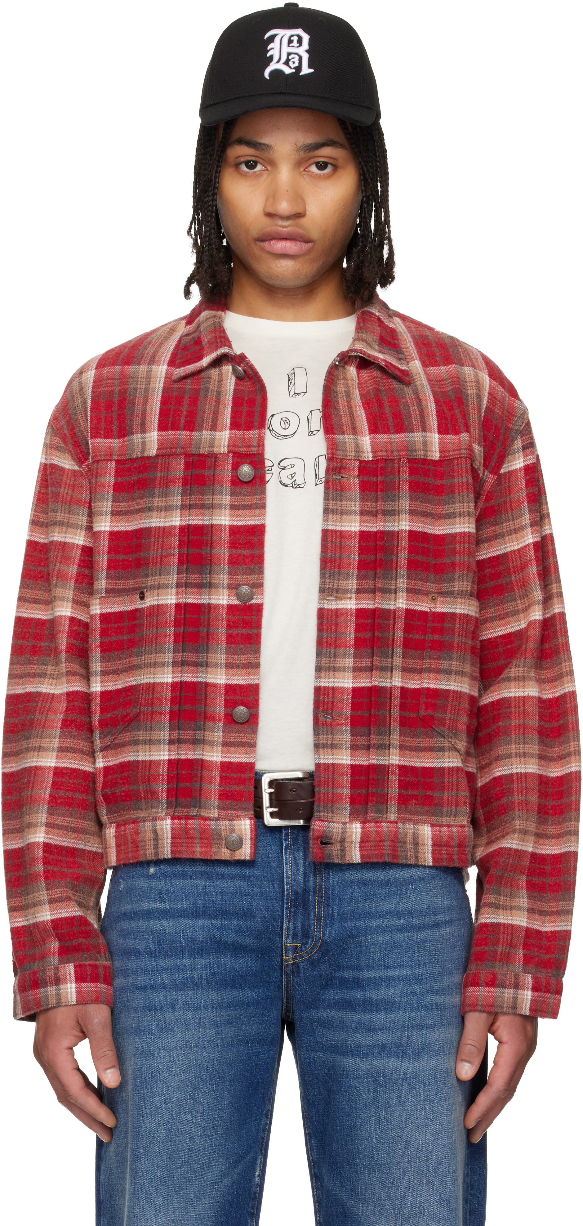 R13 Red Relaxed Pleated Trucker Jacket