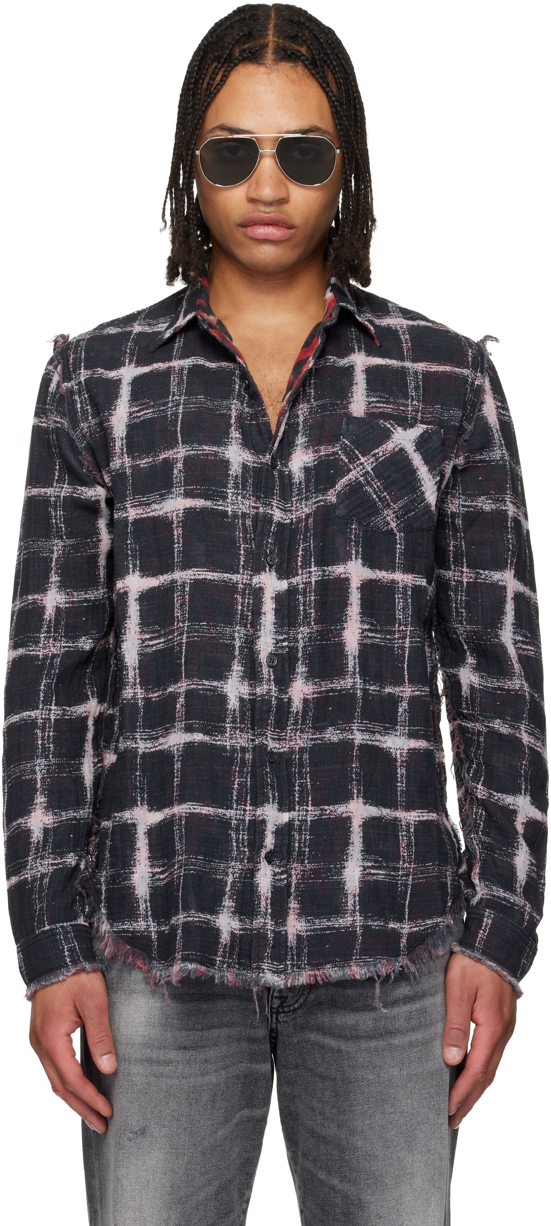 R13 Black Shredded Seam Reversible Shirt