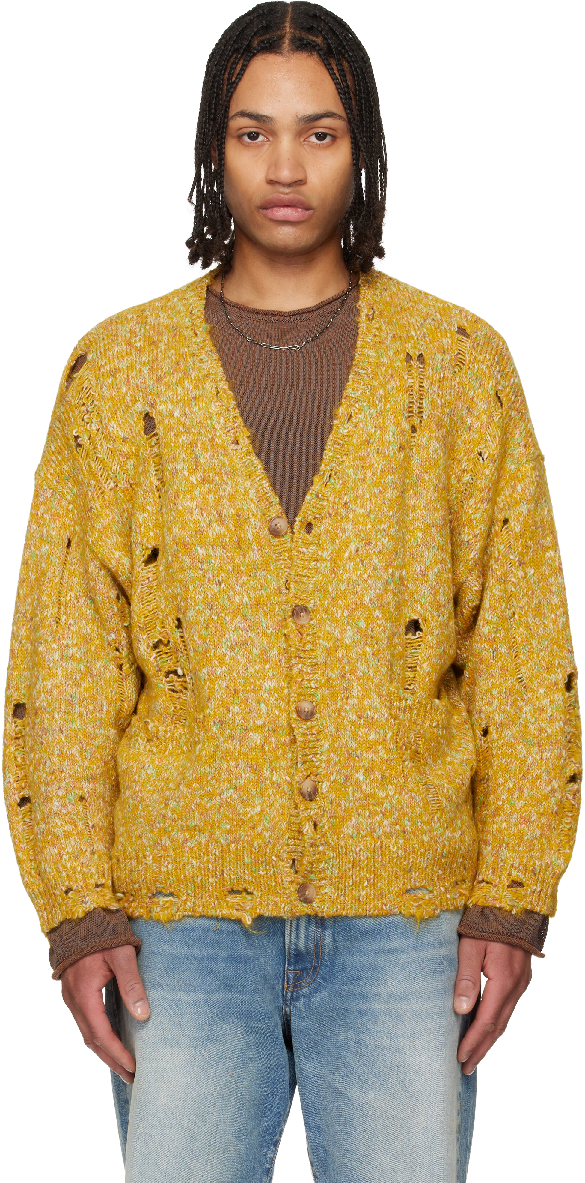 R13 Yellow Distressed Oversized Cardigan