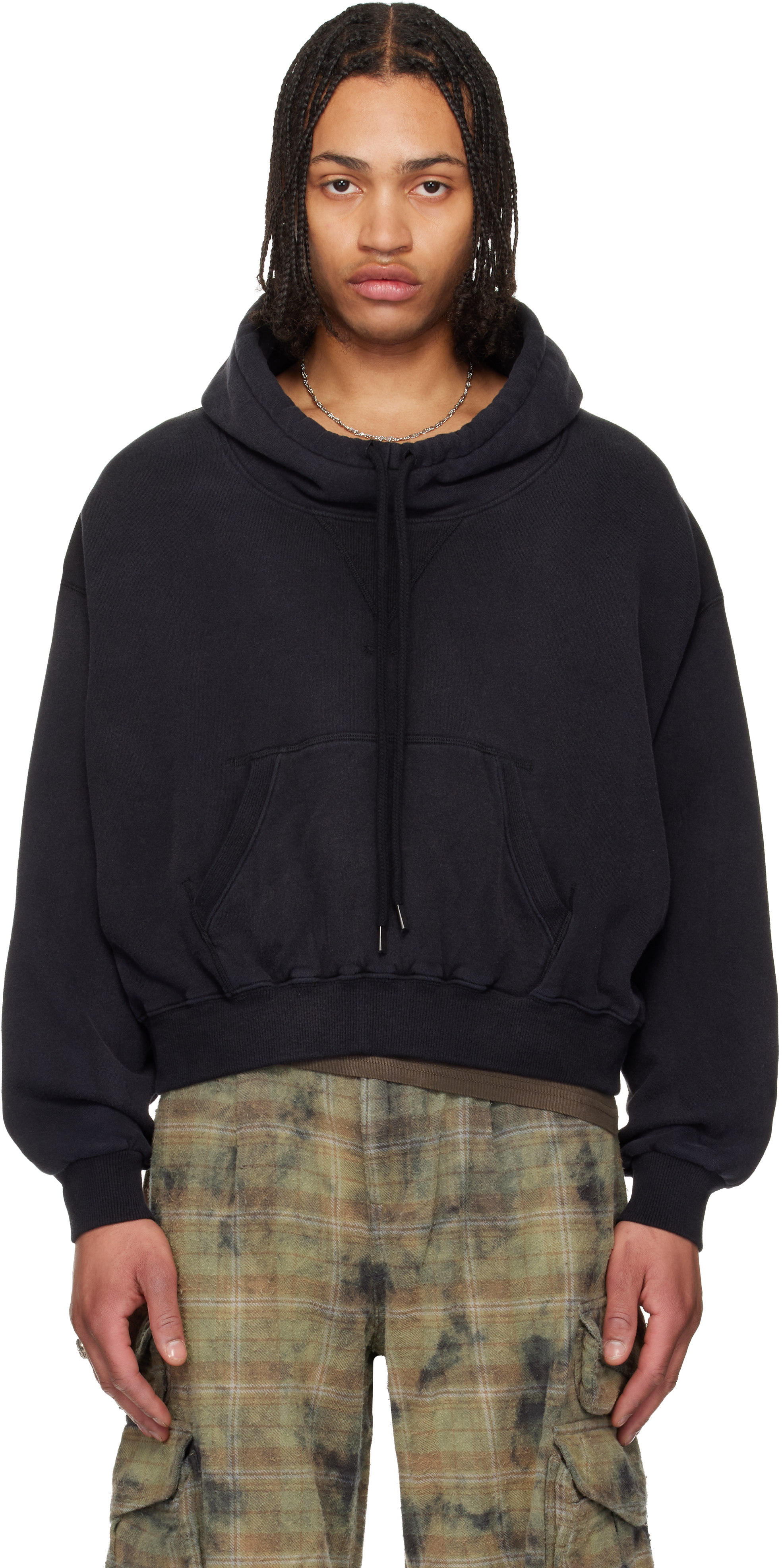 R13: ブラック Popover ファネルネック クロップド フーディ | SSENSE 日本