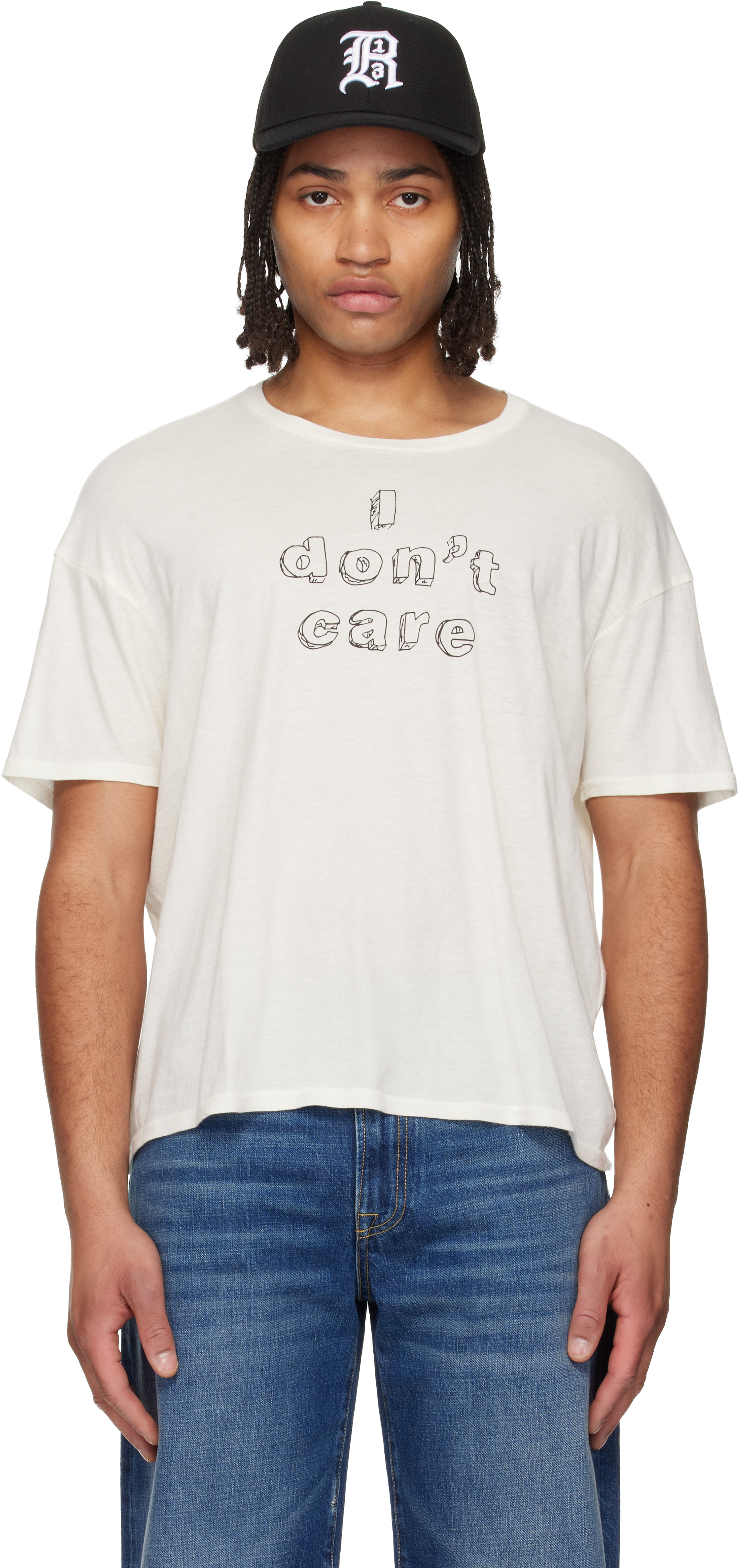 R13 White 'I Don't Care' Relaxed T-shirt