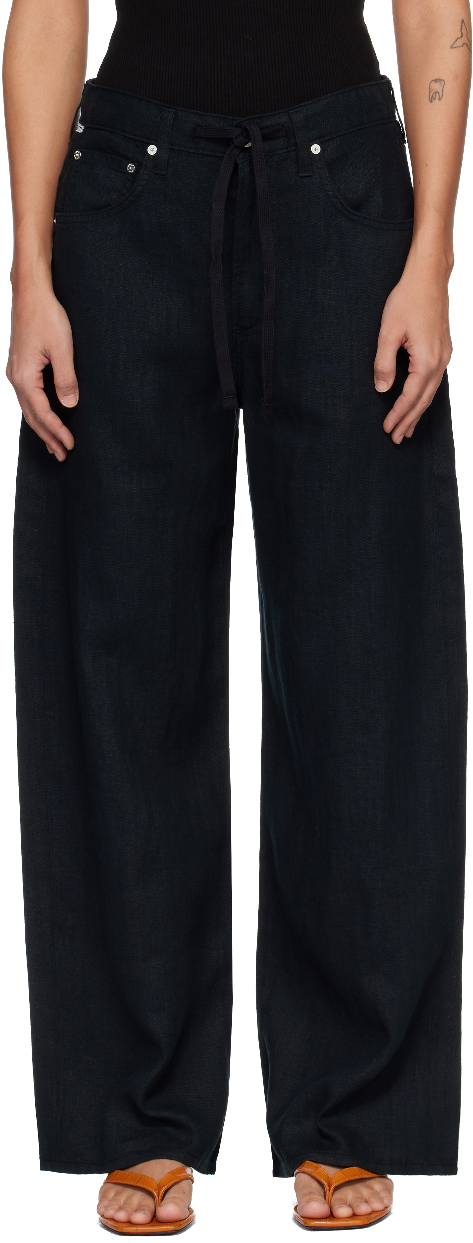Citizens of Humanity: Black Brynn Drawstring Linen Trousers