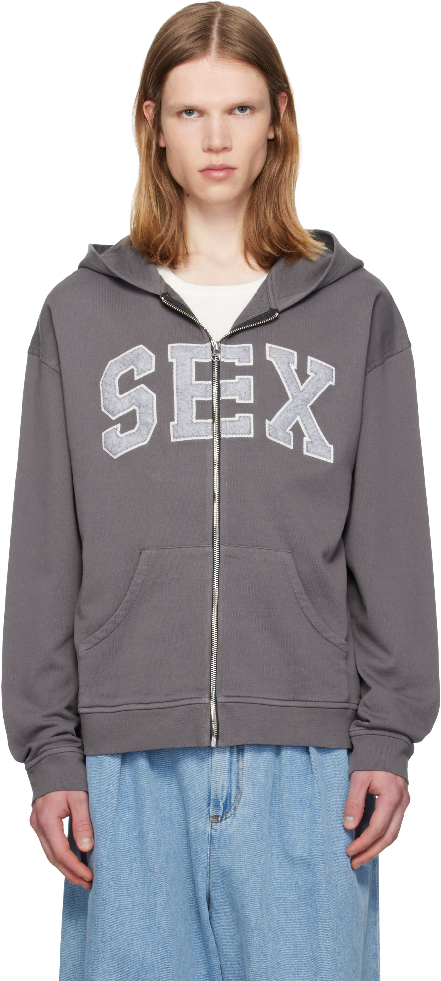 carne bollente フーディー パーカー XL Carne Bollente: SSENSE Exclusive Gray Zipcode Desire 'Sex' Hoodie