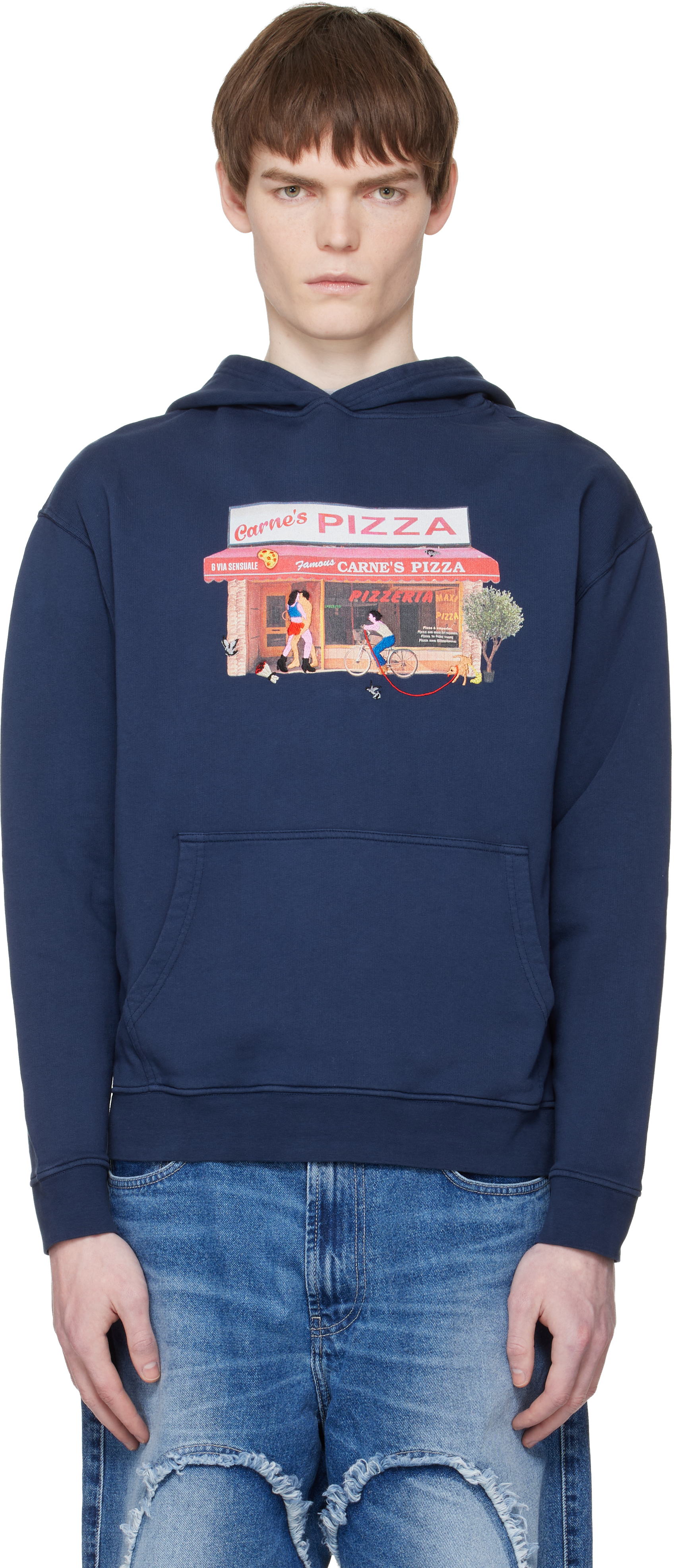 Navy Hot Slice Hoodie by Carne Bollente on Sale