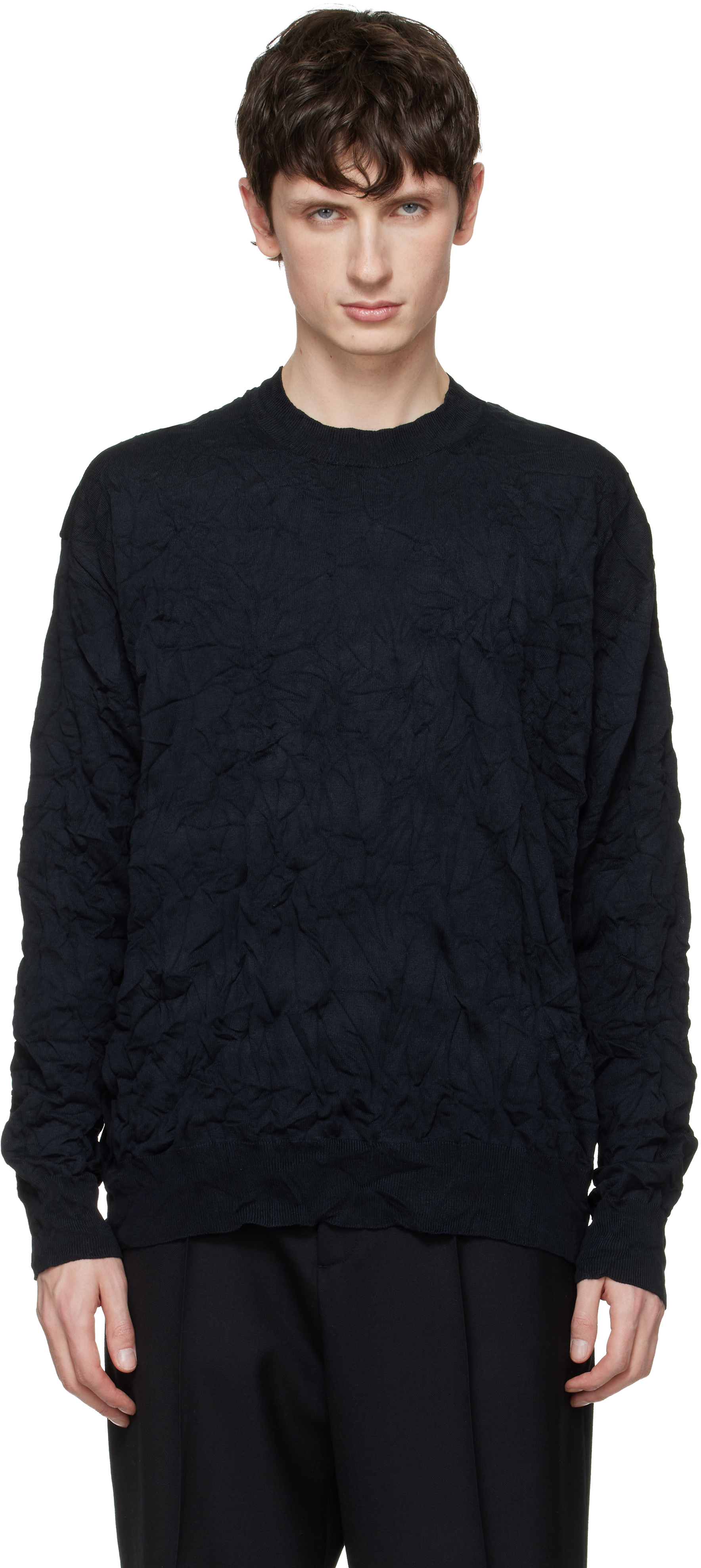 COMME des GARÇONS HOMME ネイビー セーター Comme des Garçons Homme: ネイビー クリンクル セーター | SSENSE 日本