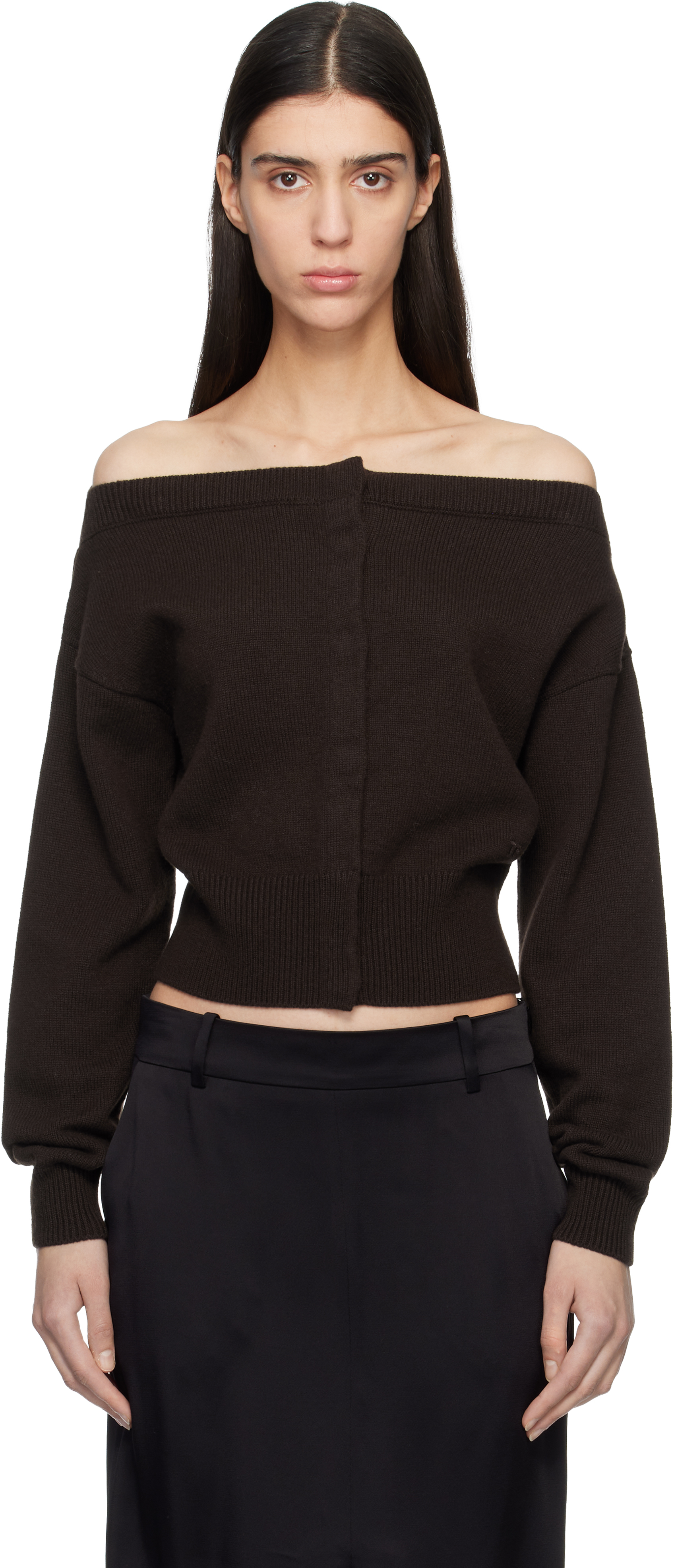 TOM FORD: Brown Soft Cashmere Open-Neck Shrunken Cardigan | SSENSE