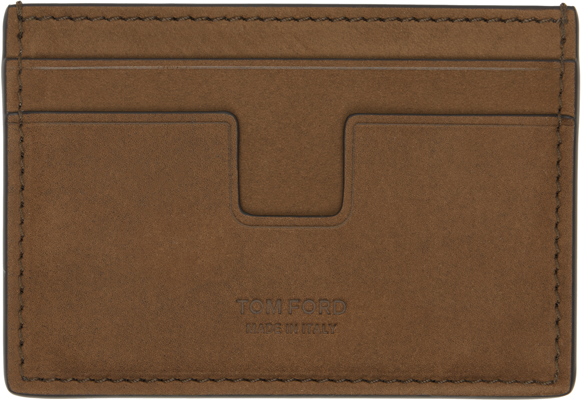 TOM FORDのブラウン Nubuck 'T Line' Classic カードケースがセール中