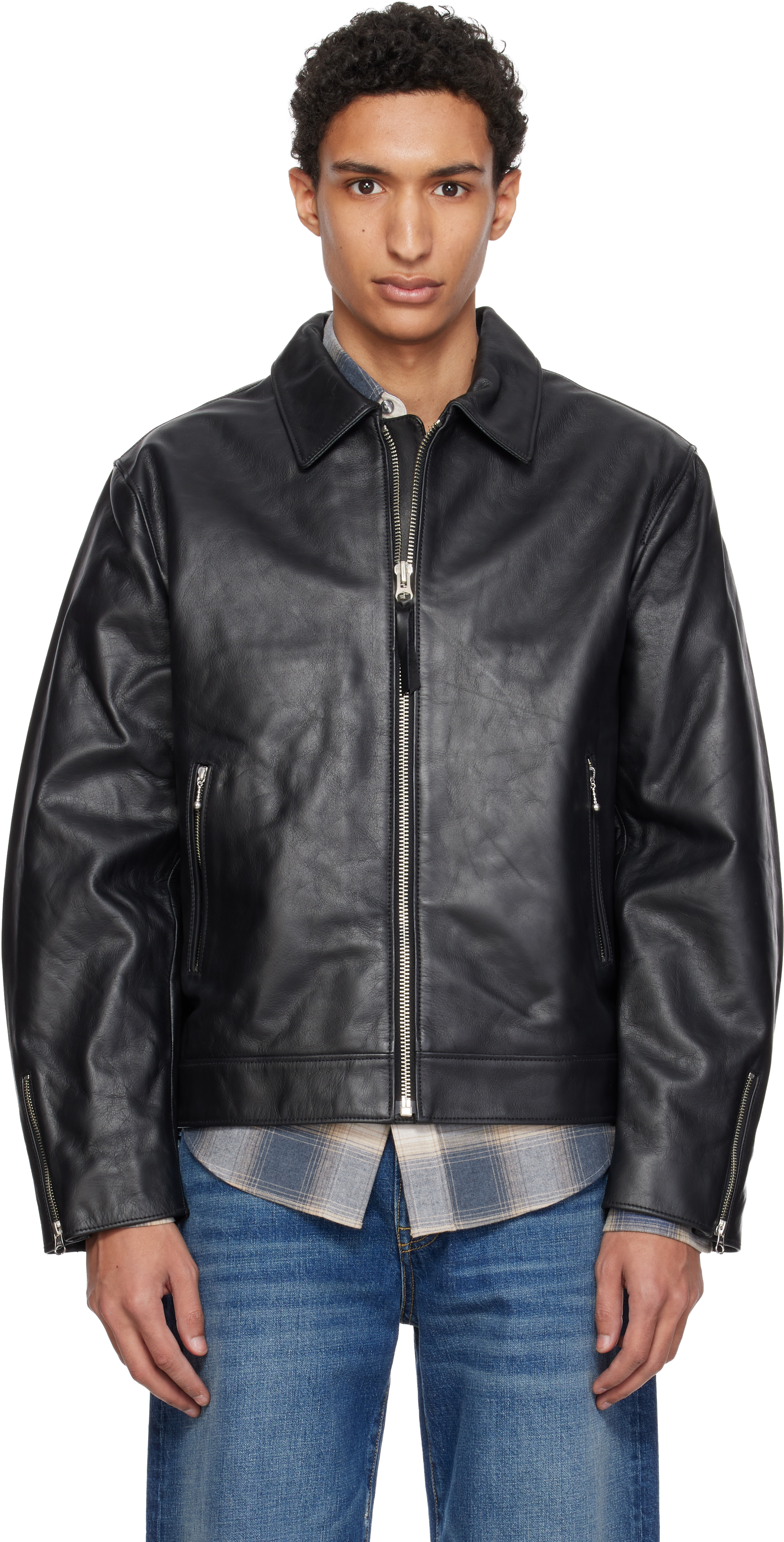 Nudie Jeans: Black Eddy Rider Leather Jacket | SSENSE