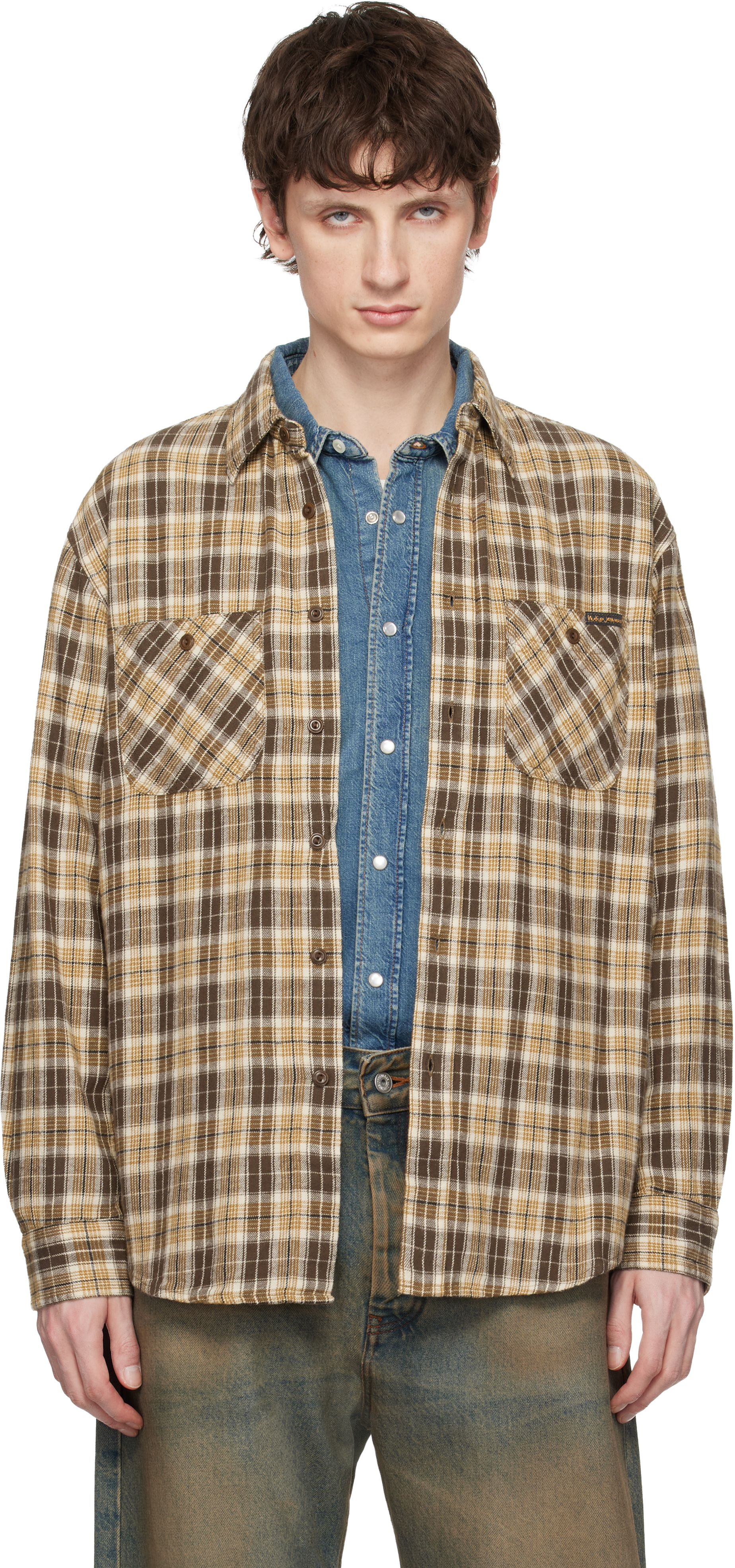 Brown Julian Worker Shirt by Nudie Jeans on Sale