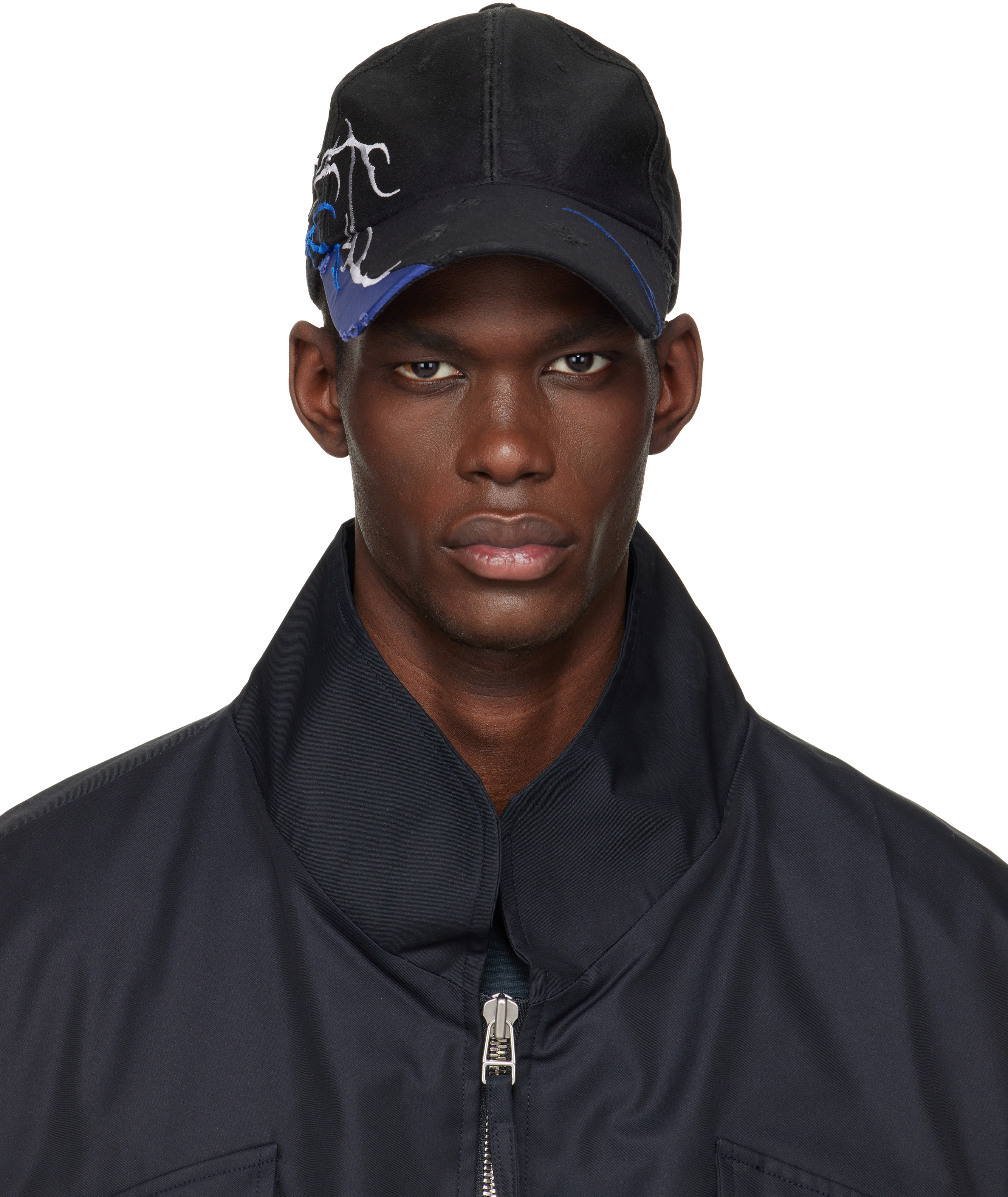 FFFPOSTALSERVICE: Black Bolsu Damaged Cap | SSENSE