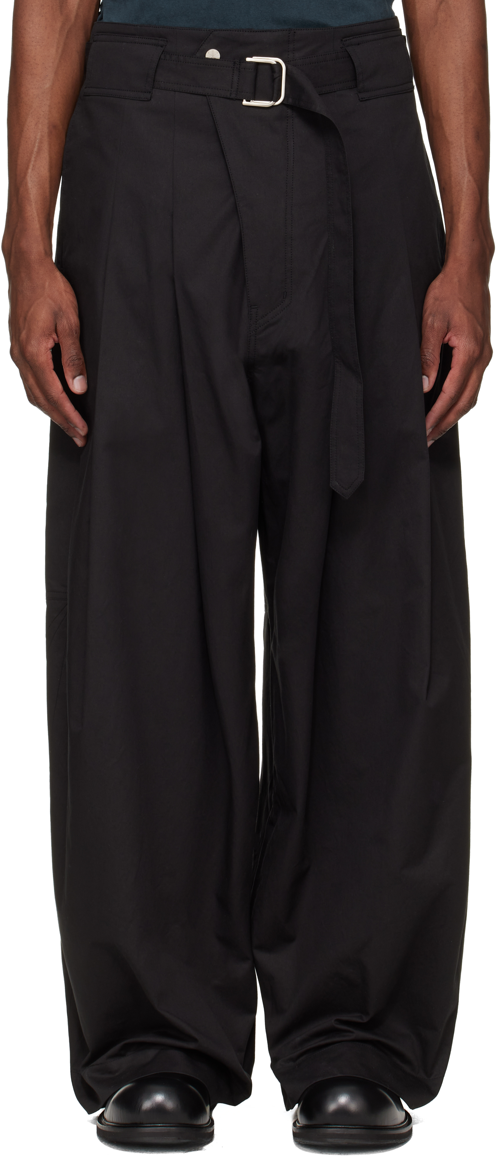 FFFPOSTALSERVICE: Black Wide Belted Trousers | SSENSE Canada