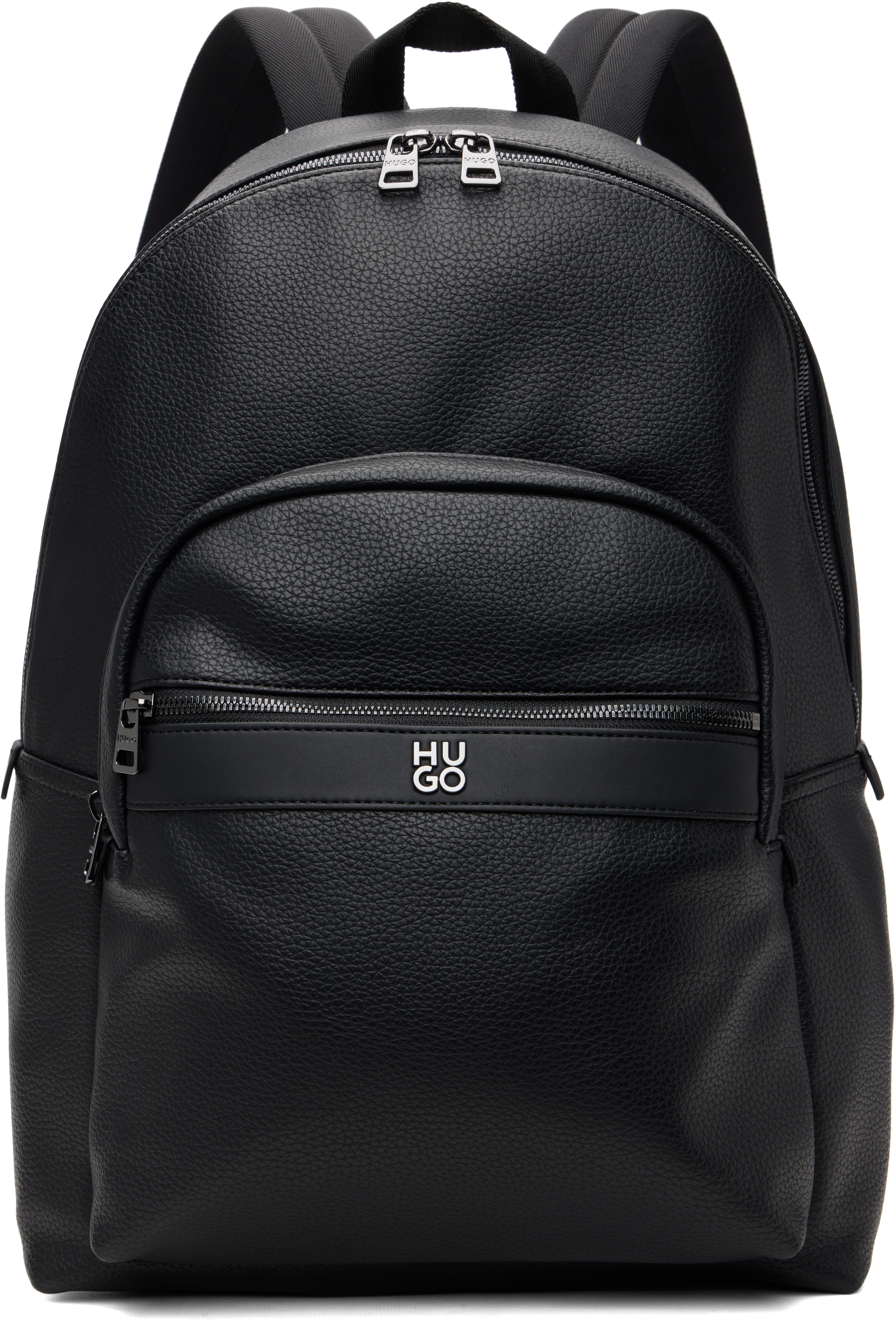 Black Grained Faux-Leather Backpack