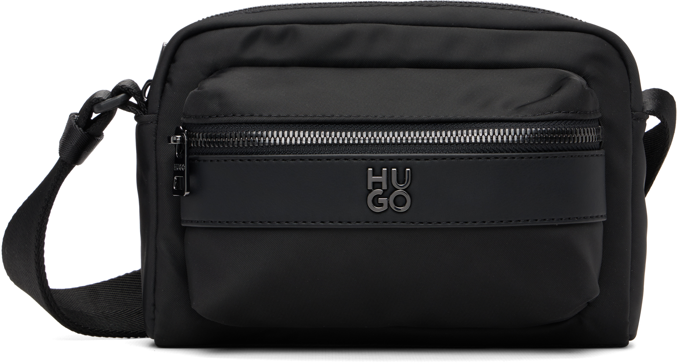 Hugo: ブラック スタックロゴ ツイル クロスボディバッグ | SSENSE 日本