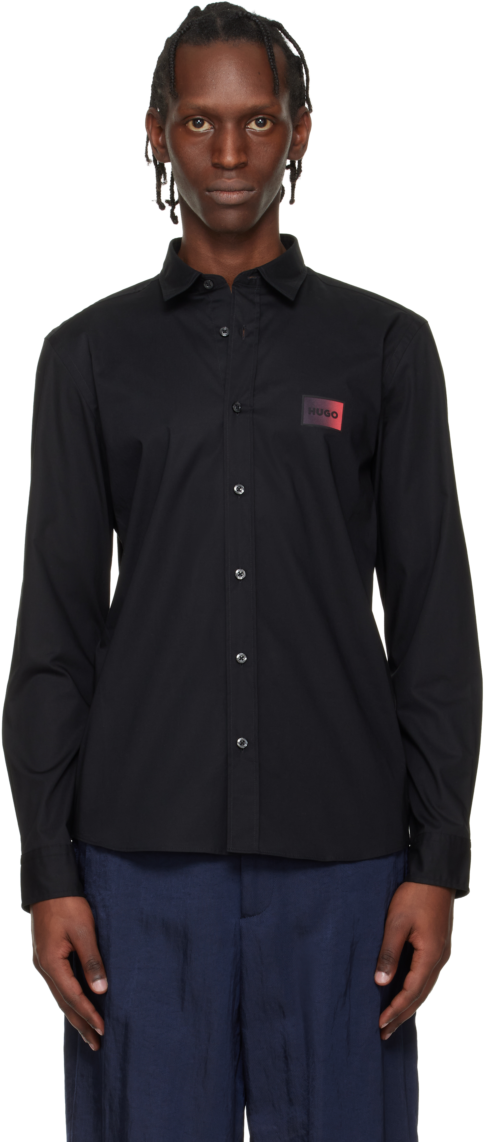 Black Relaxed-Fit Stretch-Cotton Canvas Shirt