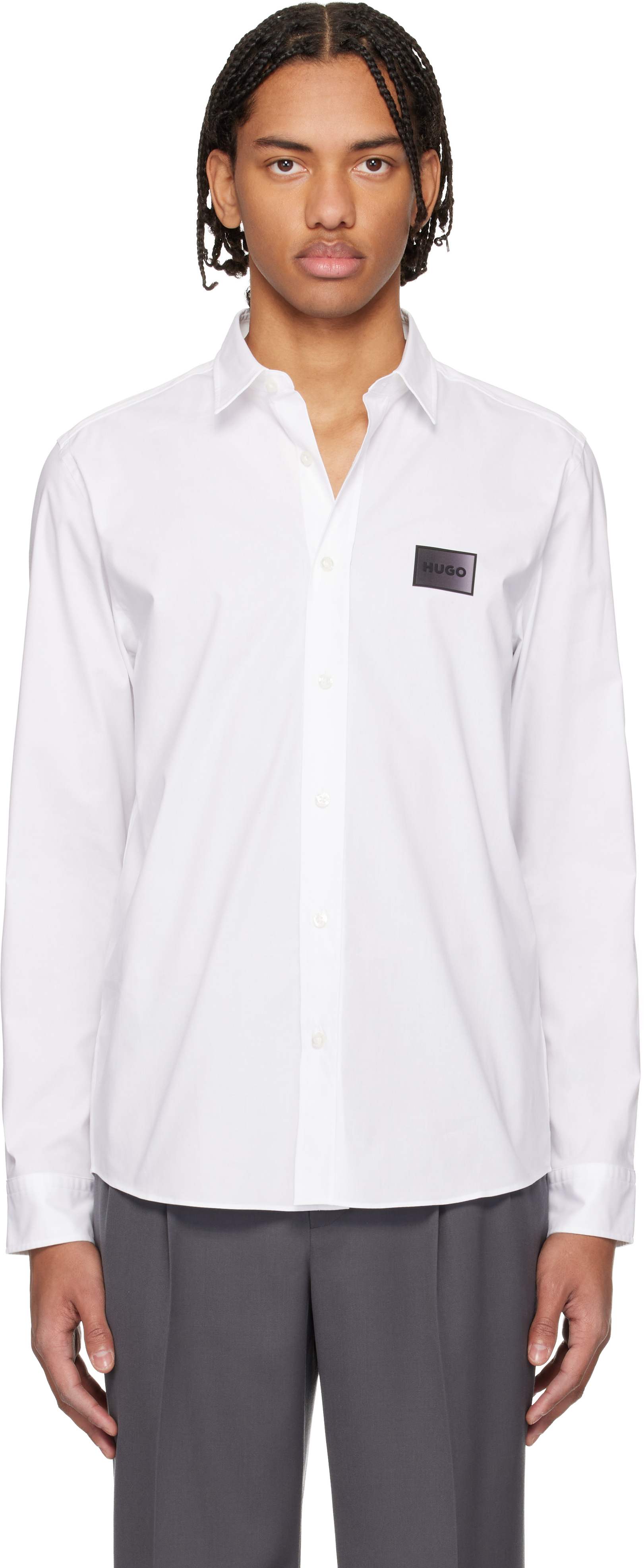 White Stretch-Cotton Canvas Relaxed-Fit Shirt