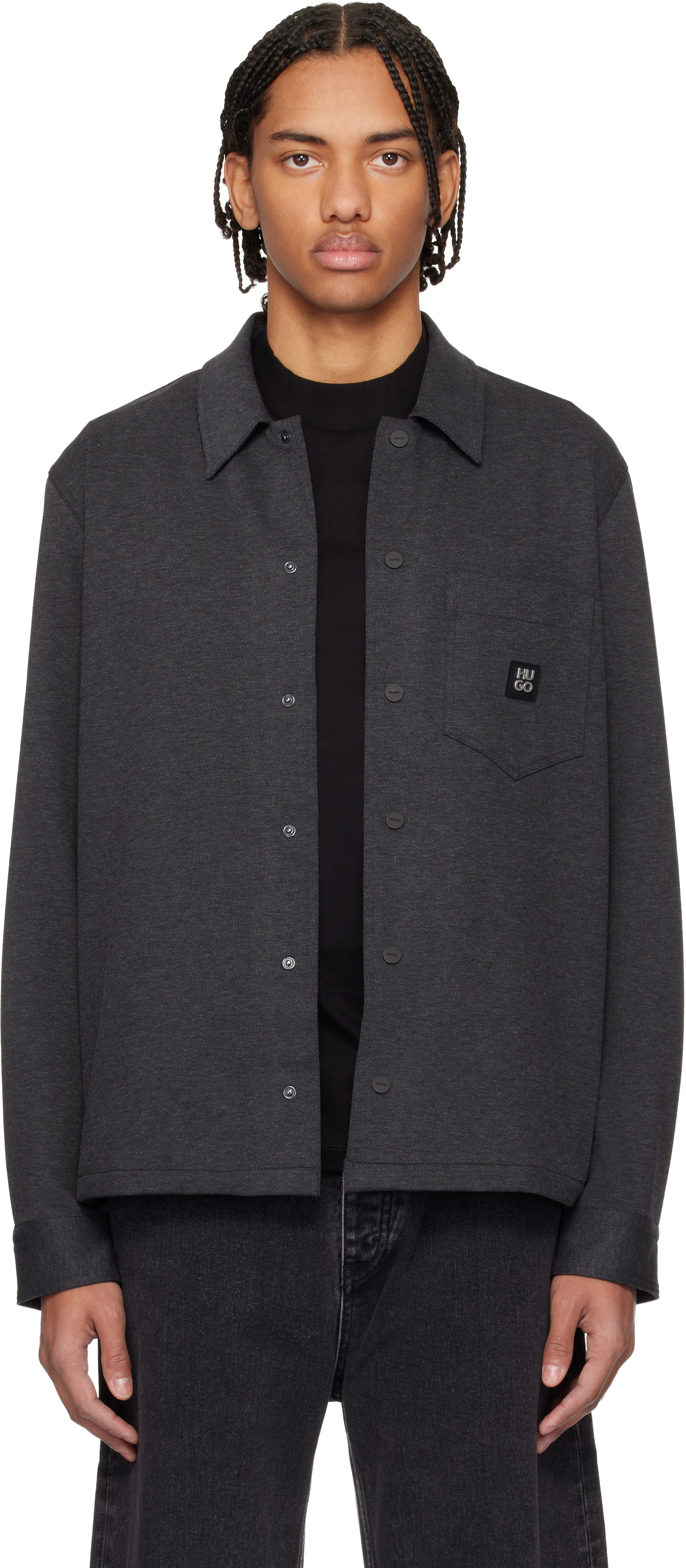 Gray Cotton Blend Oversized-Fit Shirt