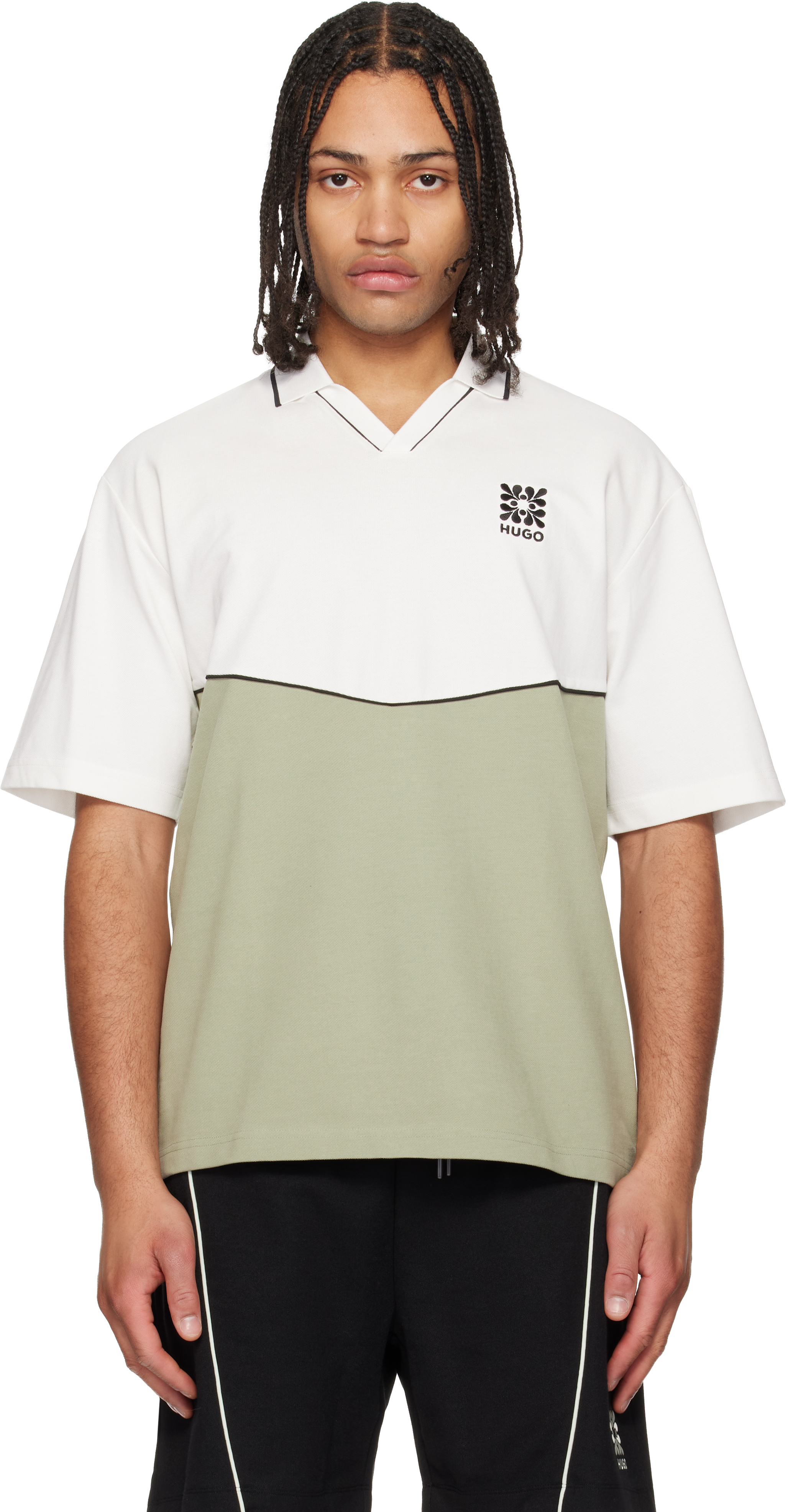 White & Green Polo by Hugo on Sale