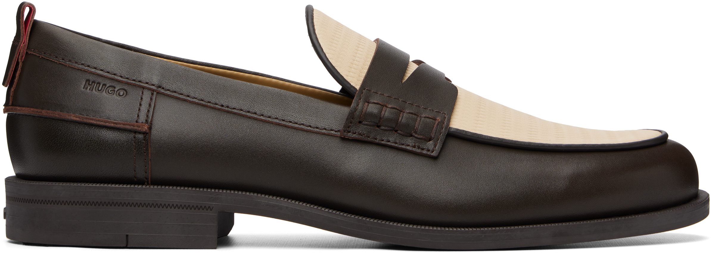 Brown Crocodile Vamp Leather Loafers by Hugo on Sale display picture 2