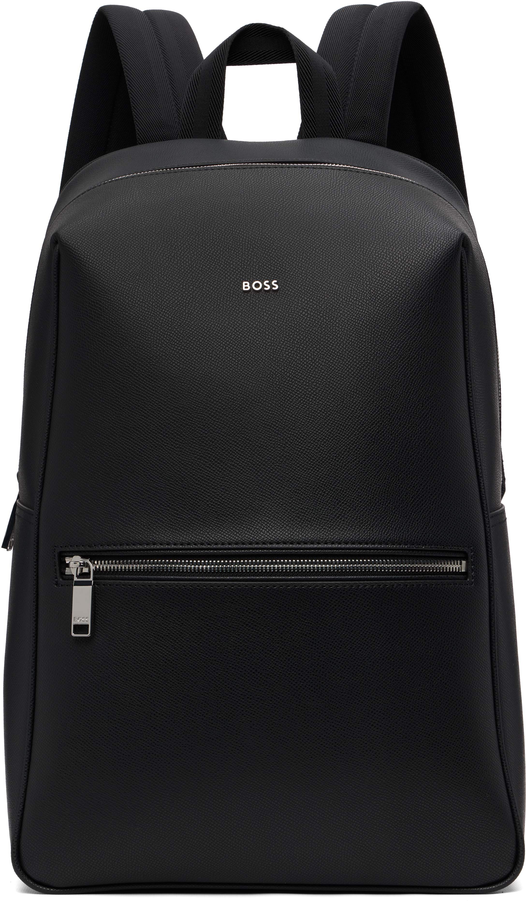 BOSS: ブラック ロゴハードウェア グレインレザー バックパック