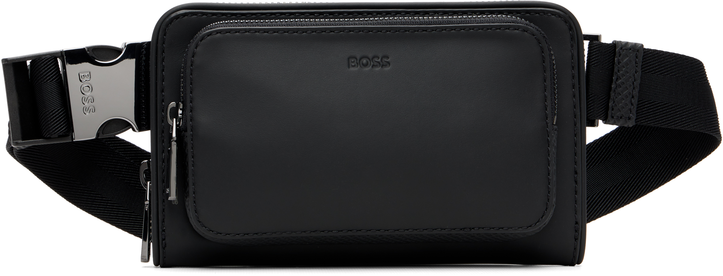 BOSS: ブラック レザー ファニーパック | SSENSE 日本